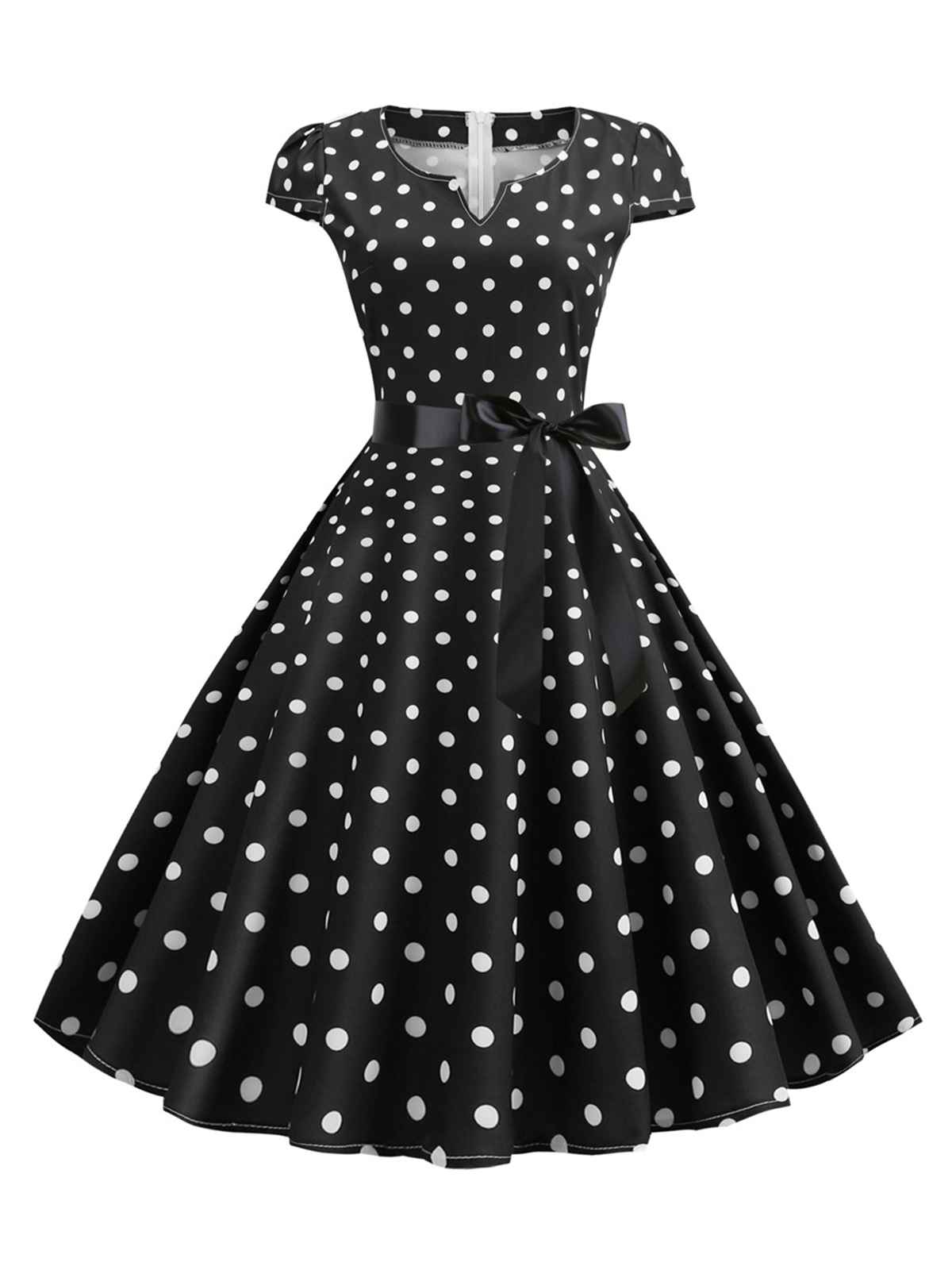 Cap Sleeve Polka Dot Belted Dress