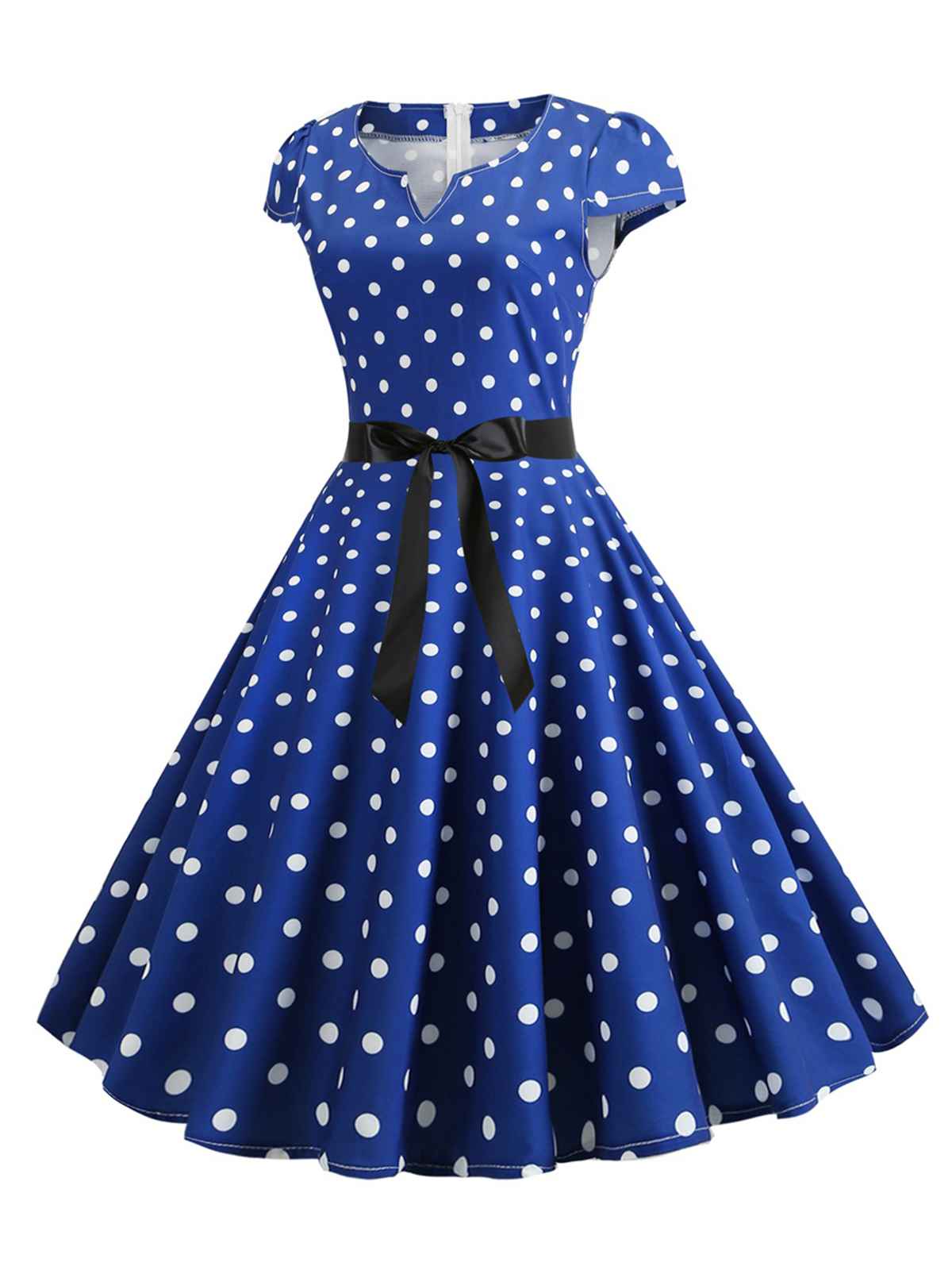 Cap Sleeve Polka Dot Belted Dress