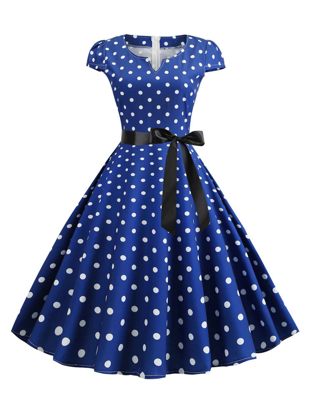 Cap Sleeve Polka Dot Belted Dress