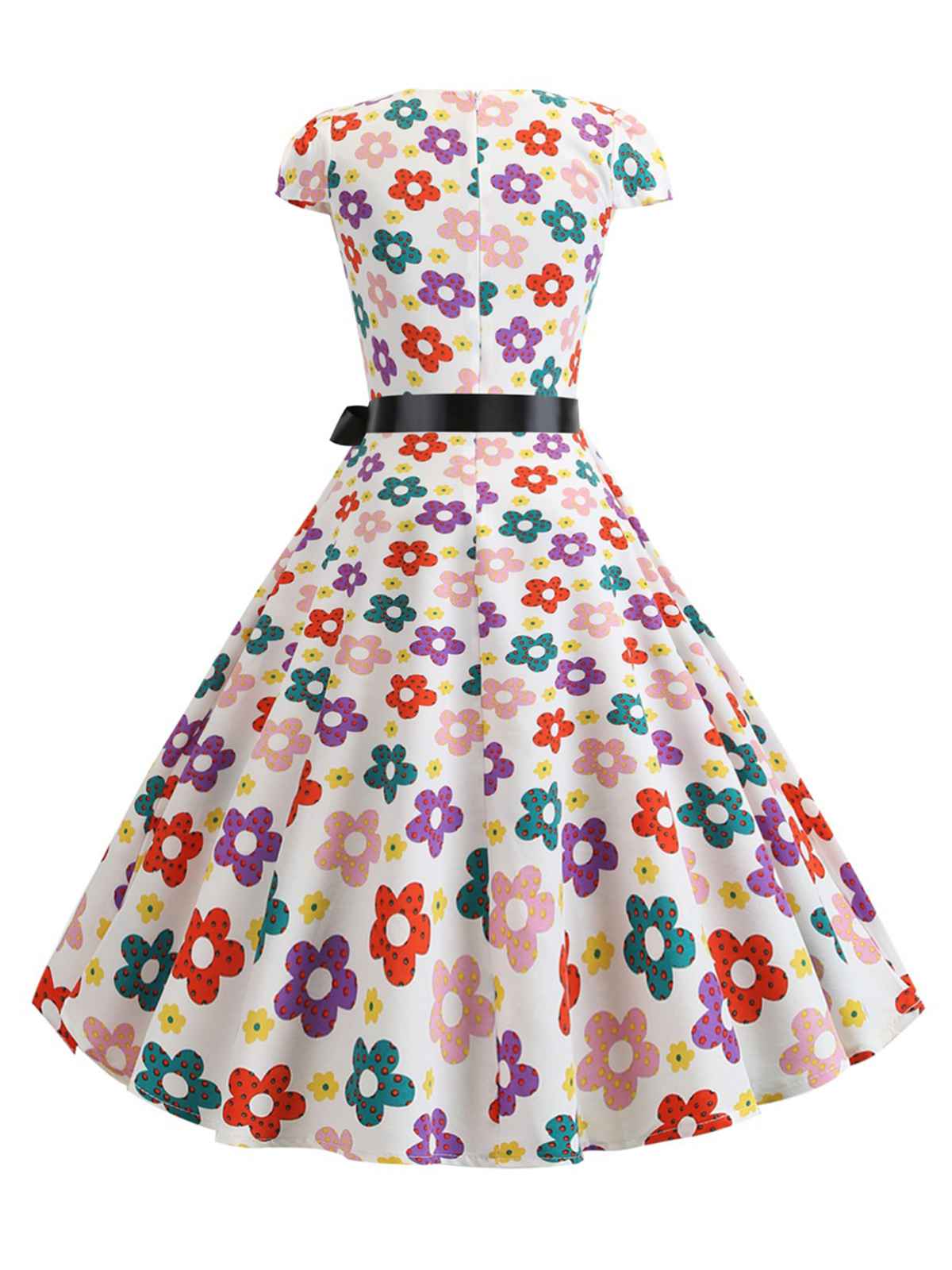 Cap Sleeve Polka Dot Belted Dress