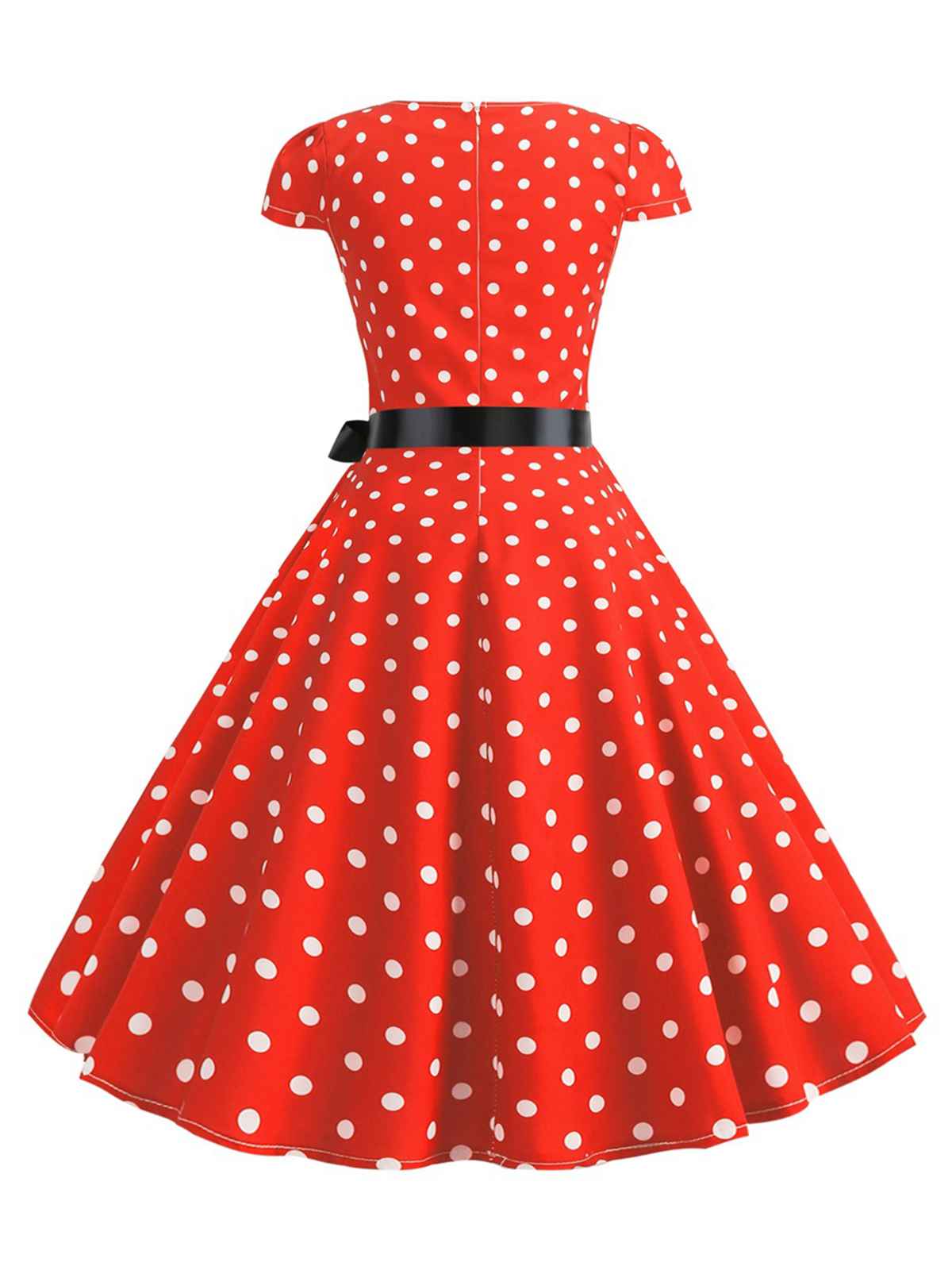 Cap Sleeve Polka Dot Belted Dress