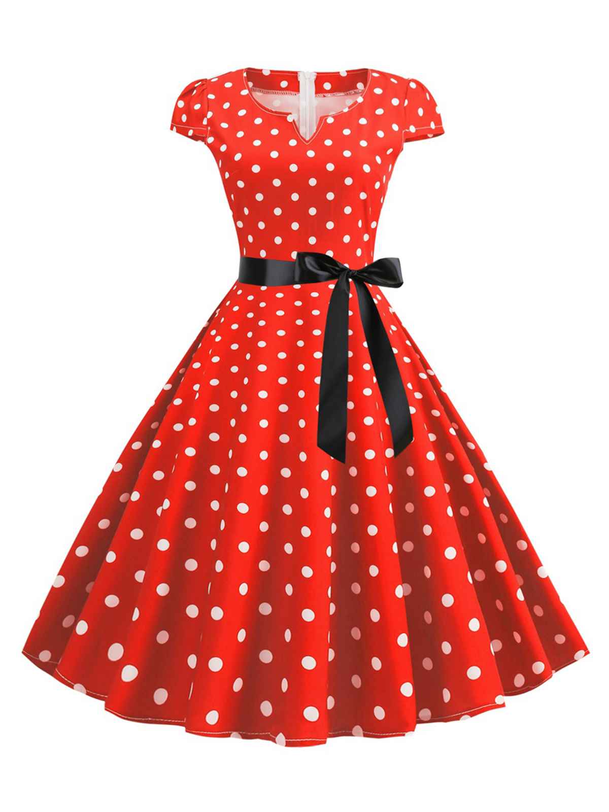 Cap Sleeve Polka Dot Belted Dress