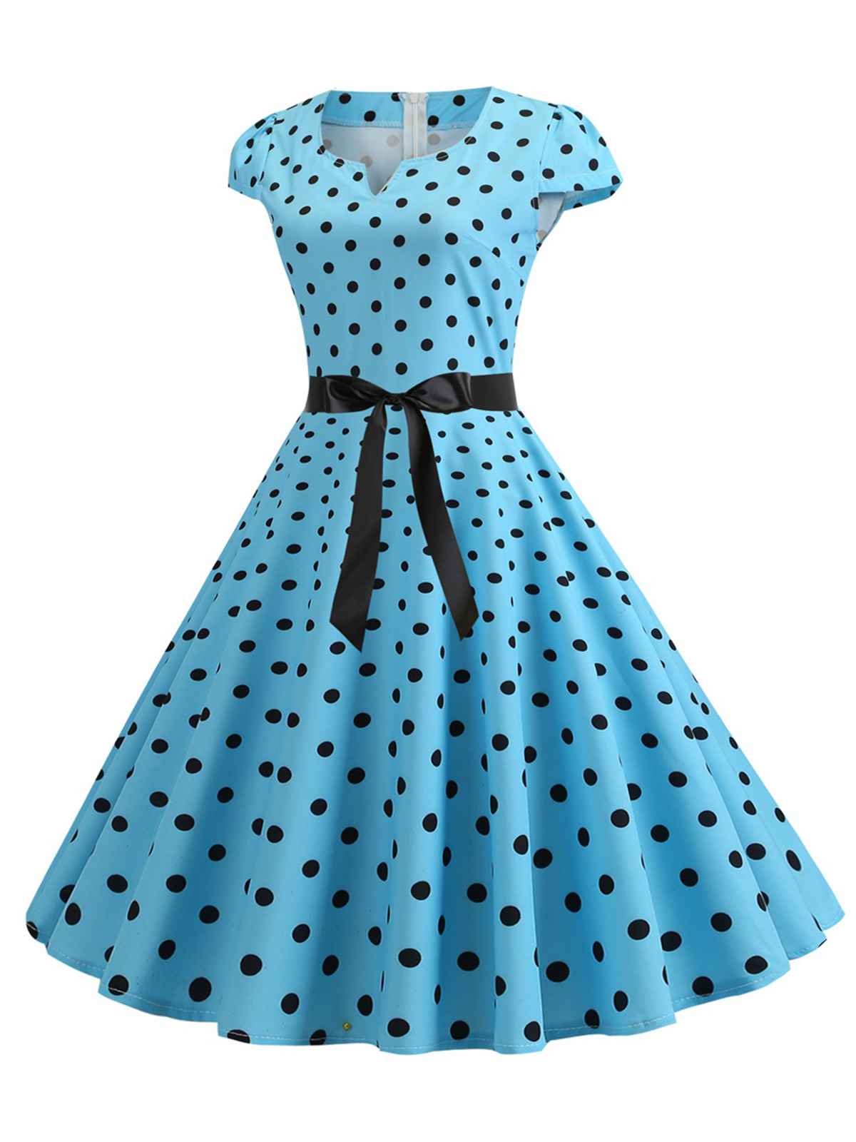 Cap Sleeve Polka Dot Belted Dress