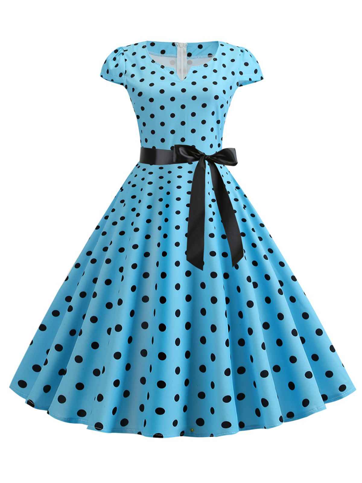 Cap Sleeve Polka Dot Belted Dress