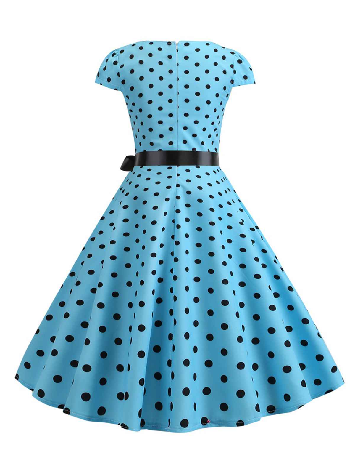 Cap Sleeve Polka Dot Belted Dress