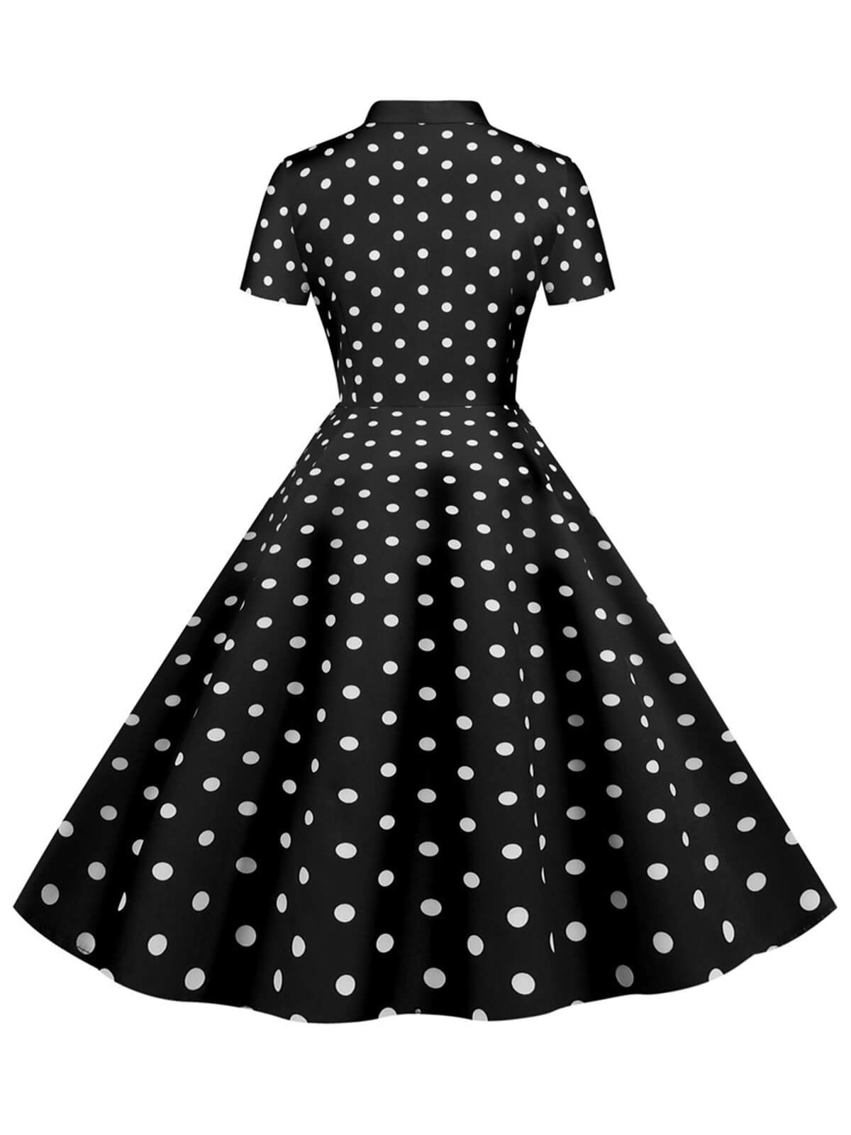 Bow Collar Striped Dots Swing Dress