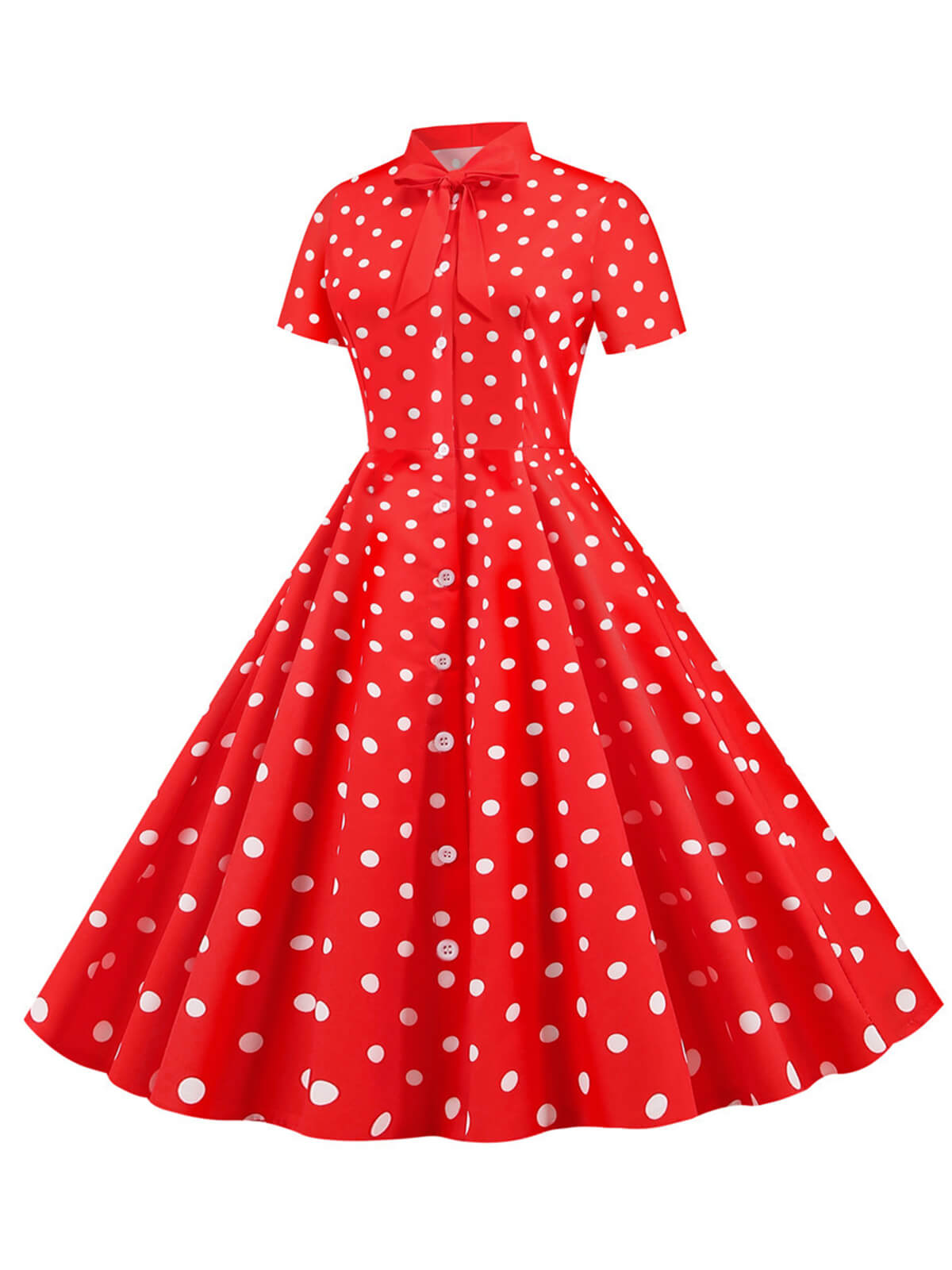 Bow Collar Striped Dots Swing Dress