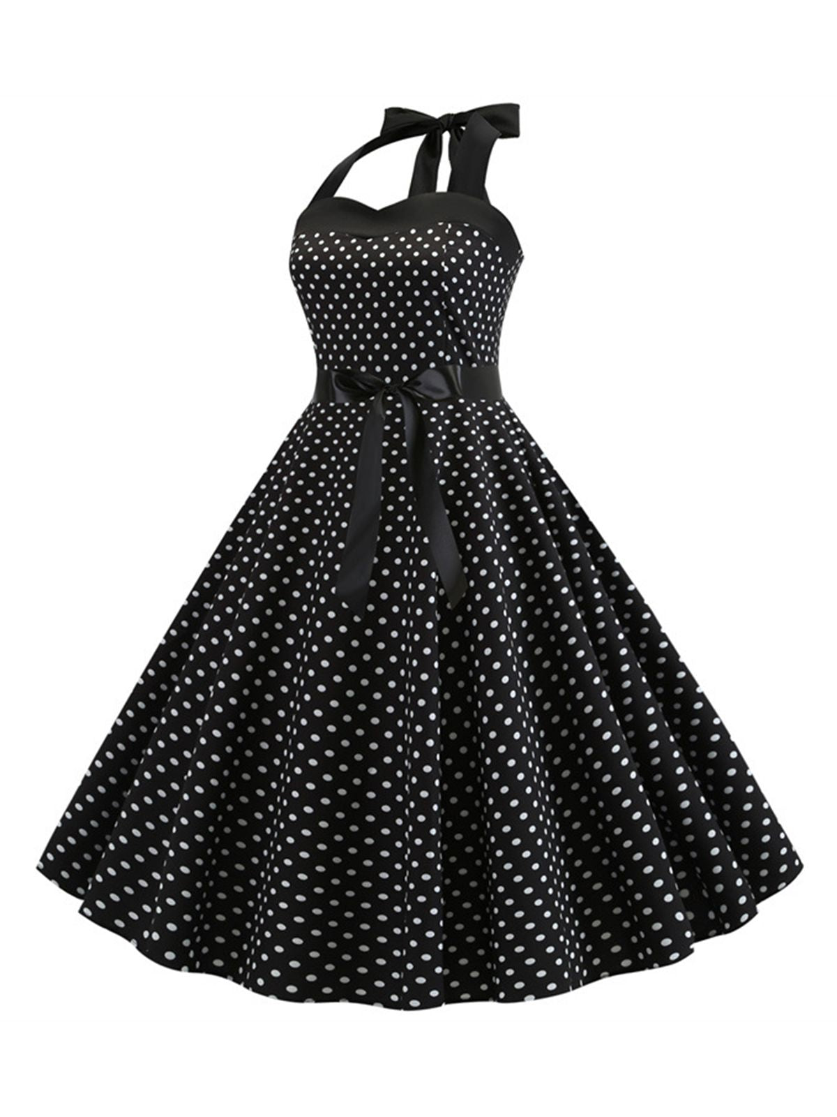 Polka Dot Bow Tie Halter Swing Dress