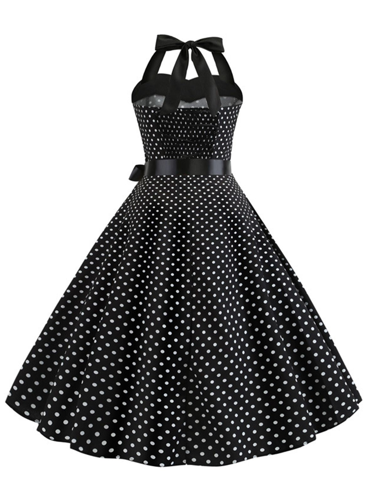 Polka Dot Bow Tie Halter Swing Dress