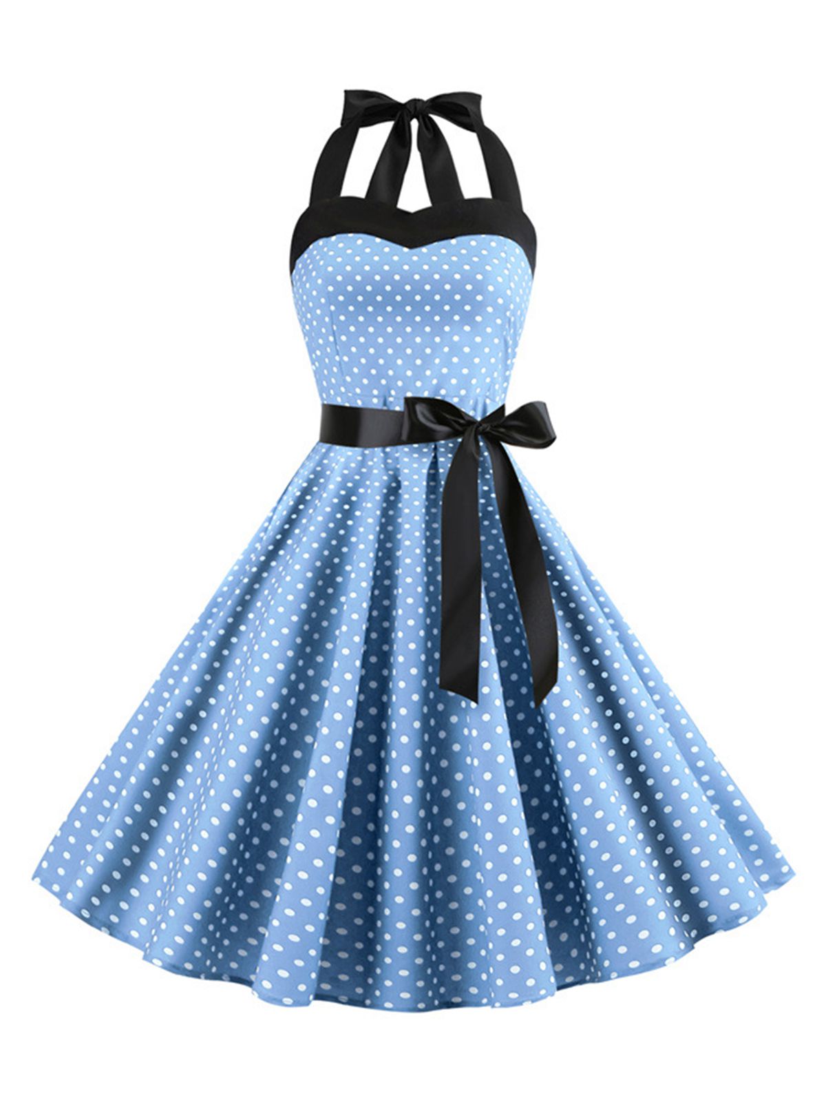 Polka Dot Bow Tie Halter Swing Dress