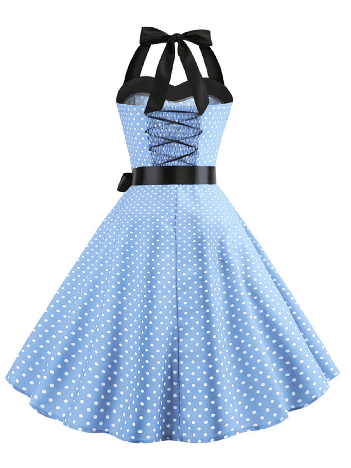 Polka Dot Bow Tie Halter Swing Dress