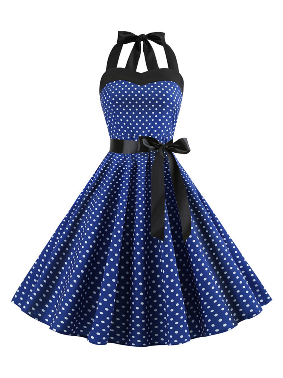 Polka Dot Bow Tie Halter Swing Dress