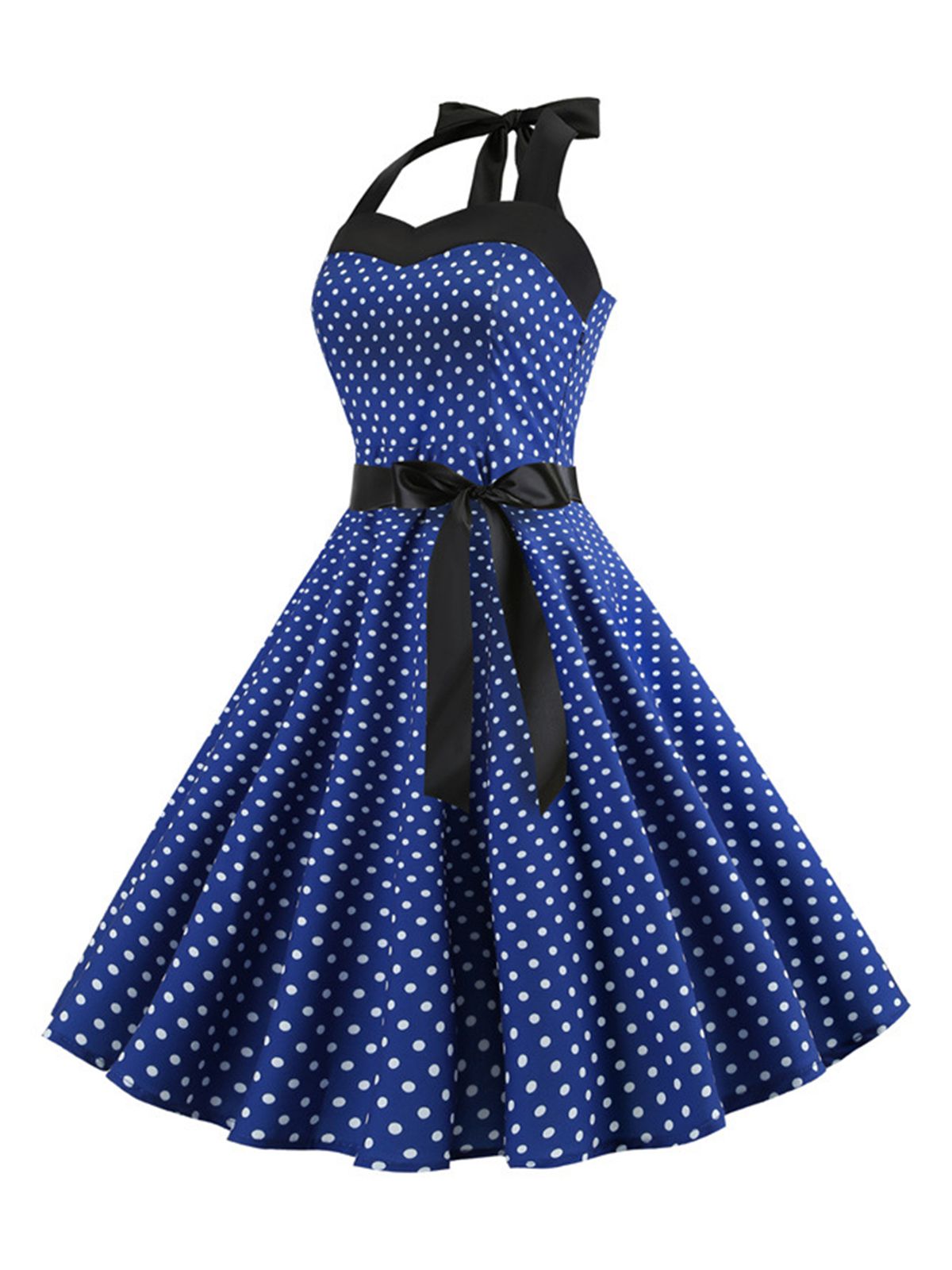 Polka Dot Bow Tie Halter Swing Dress