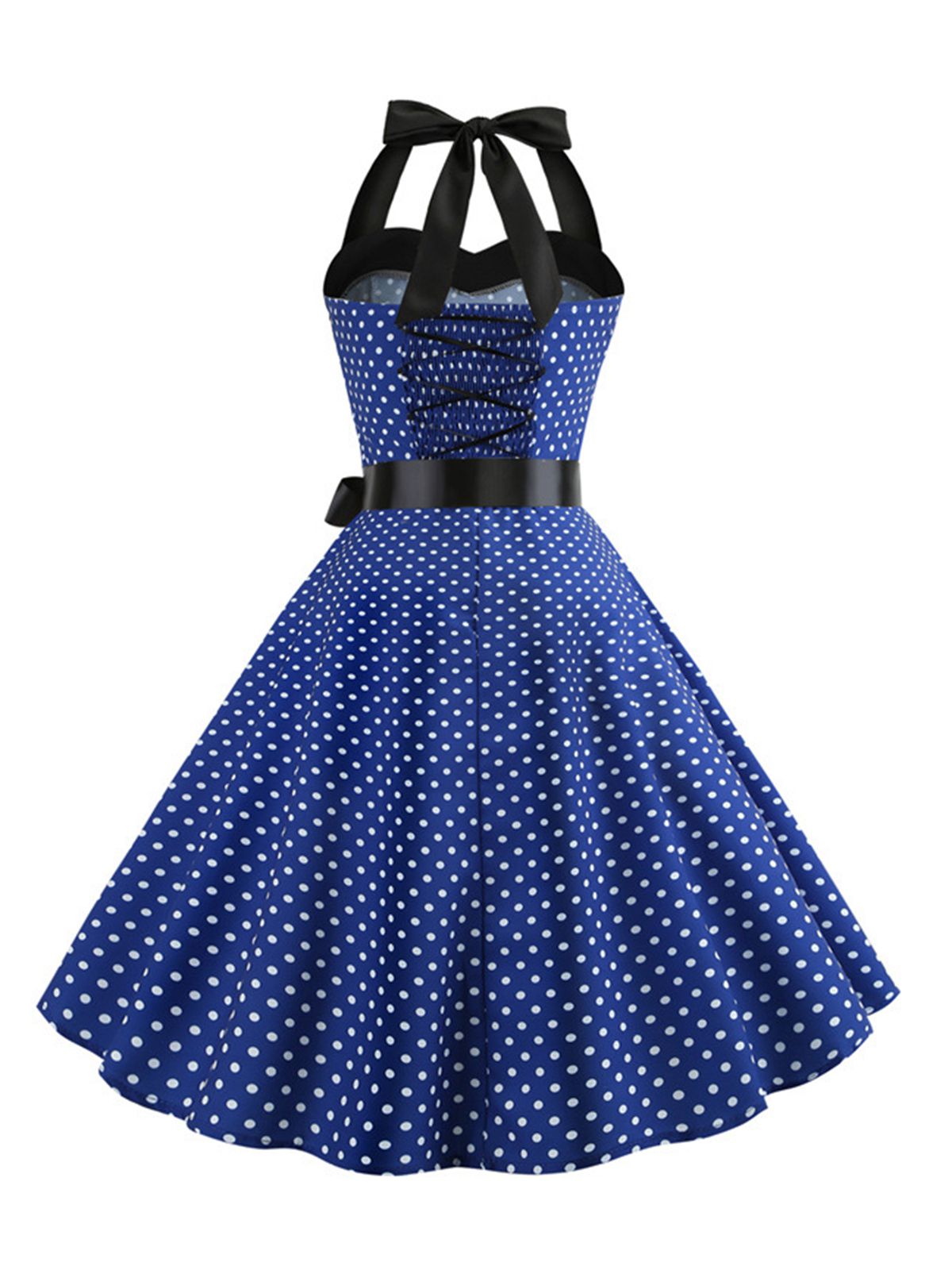 Polka Dot Bow Tie Halter Swing Dress