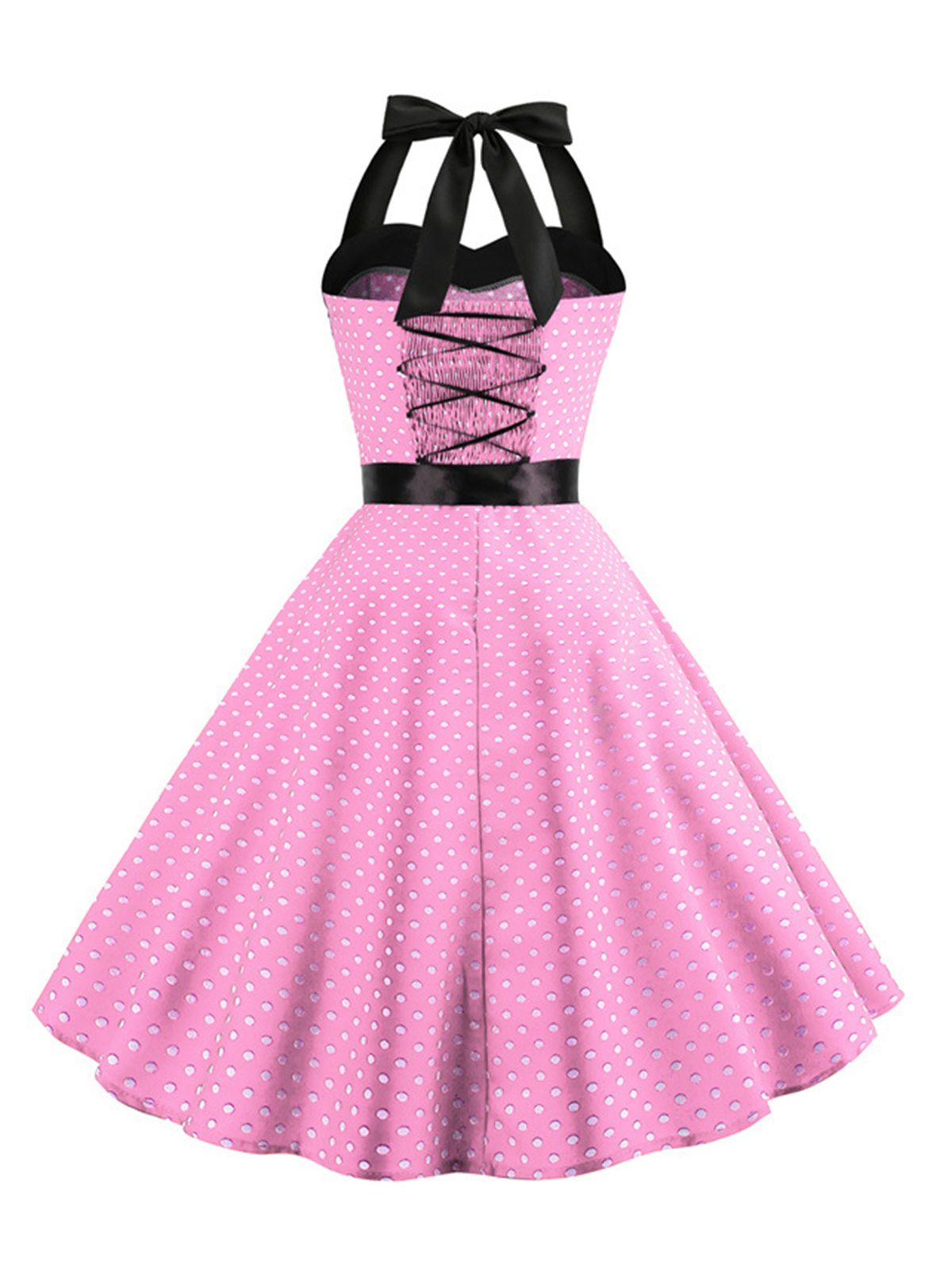 Polka Dot Bow Tie Halter Swing Dress