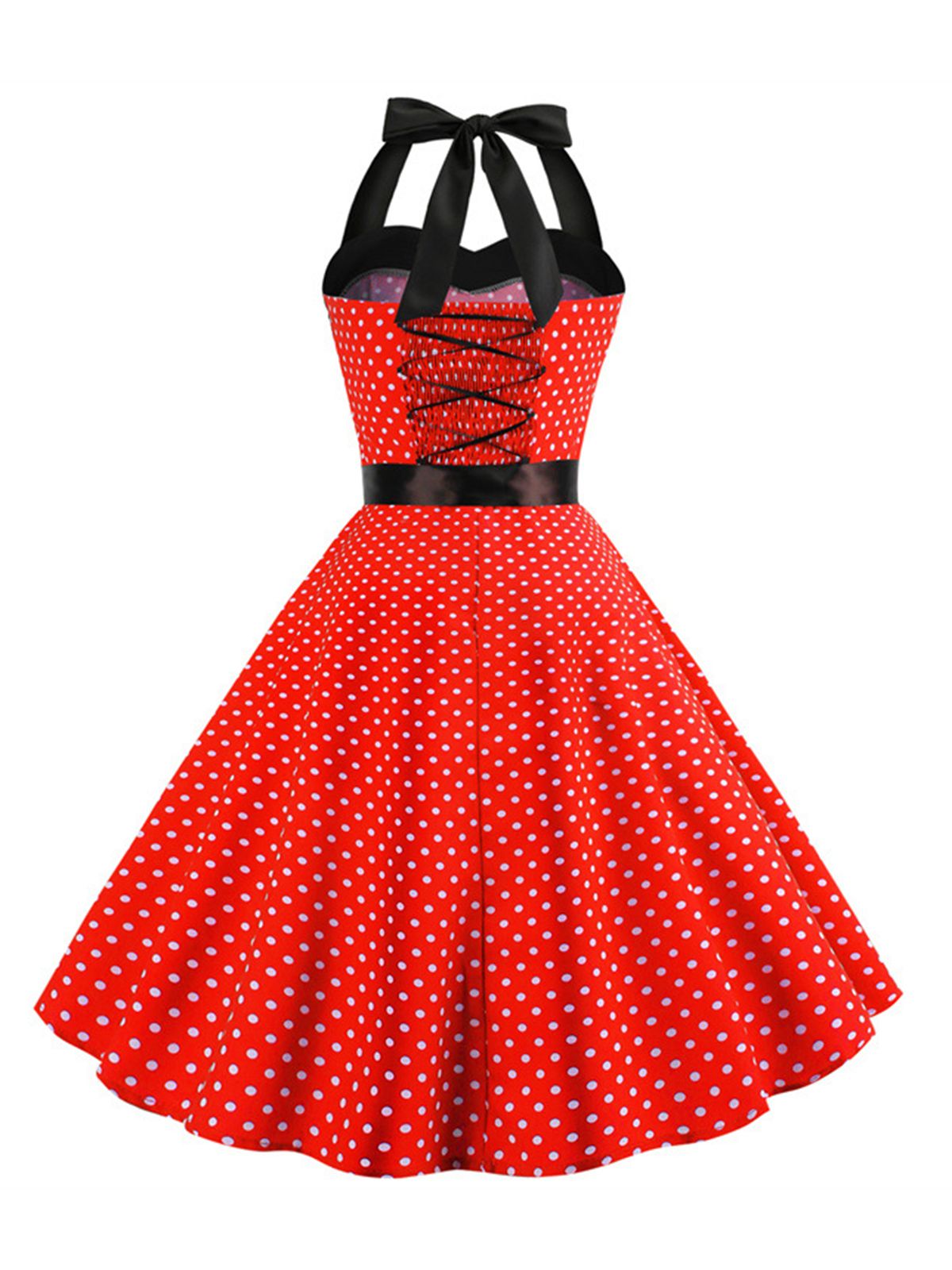 Polka Dot Bow Tie Halter Swing Dress