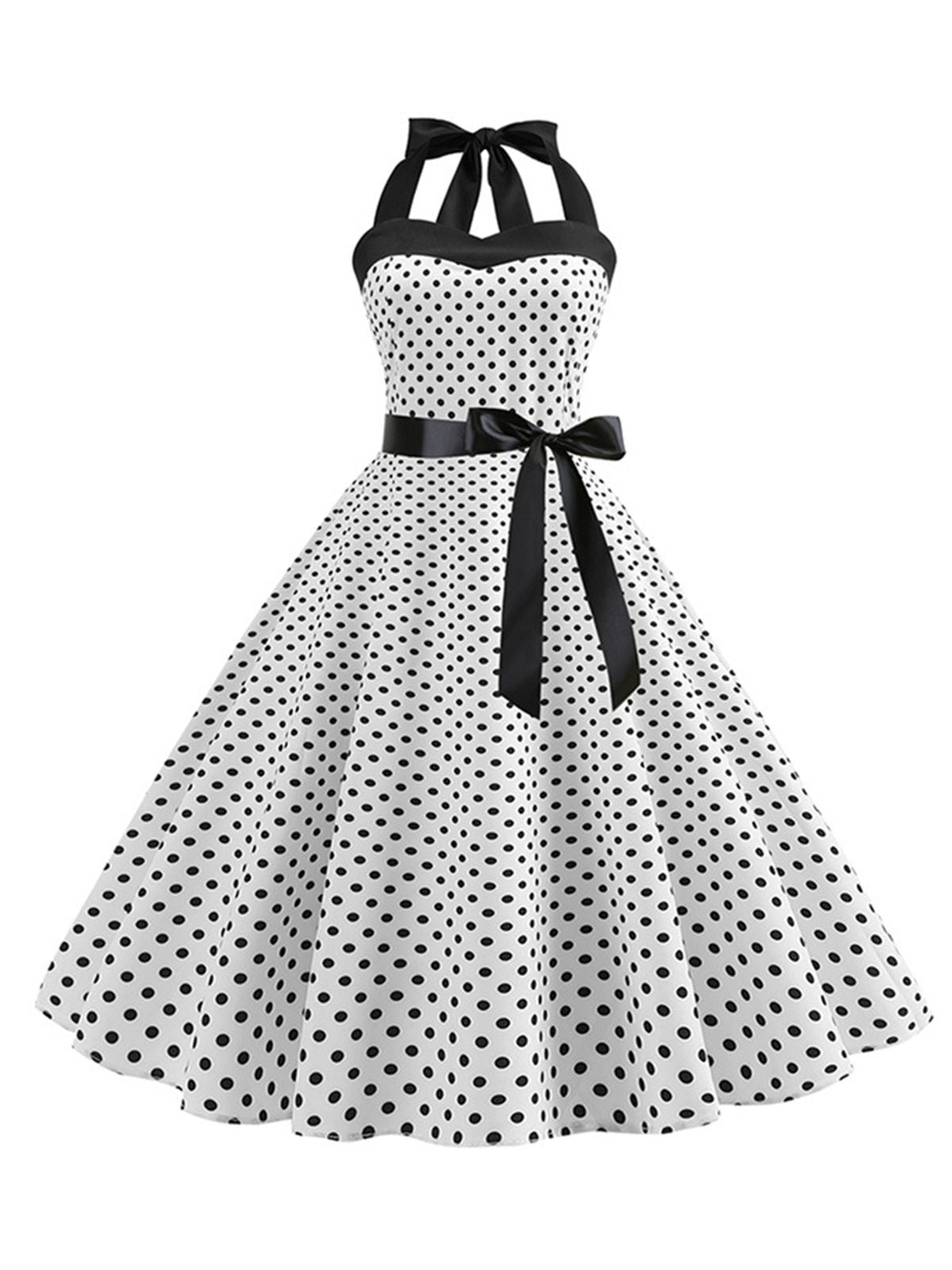 Polka Dot Bow Tie Halter Swing Dress