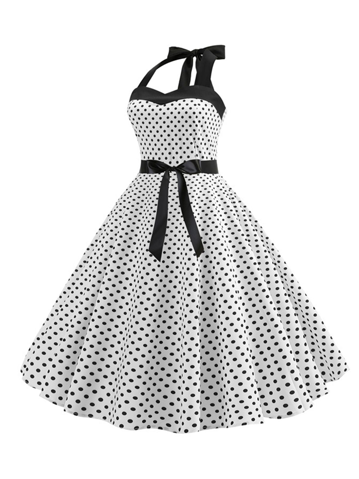 Polka Dot Bow Tie Halter Swing Dress