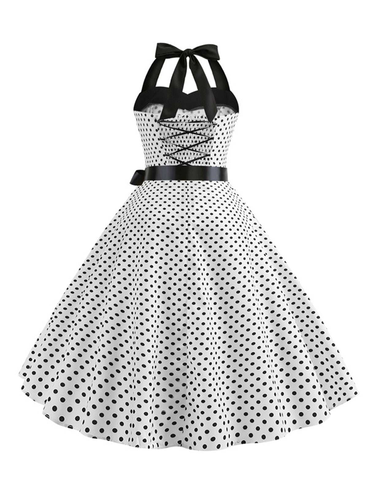 Polka Dot Bow Tie Halter Swing Dress