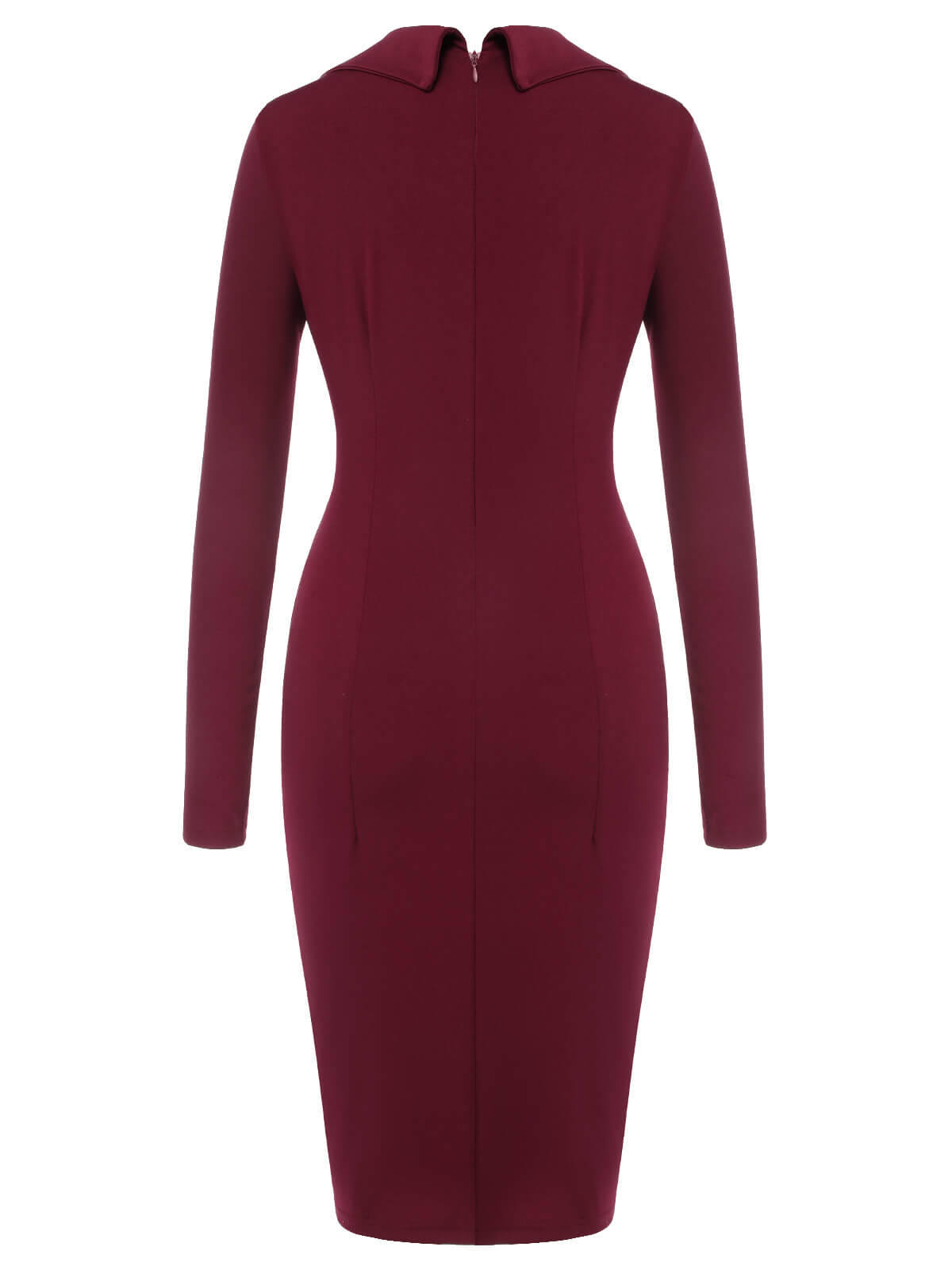 Purplish Red Solid Long Sleeved Lapel Dress