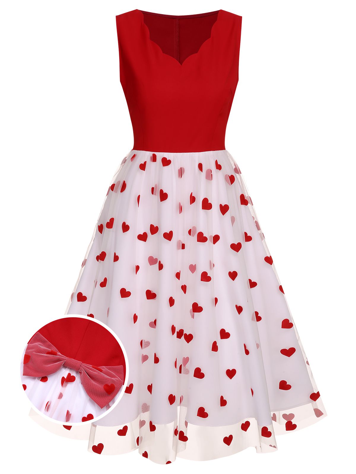 Red Heart Bow Sleeveless Dress