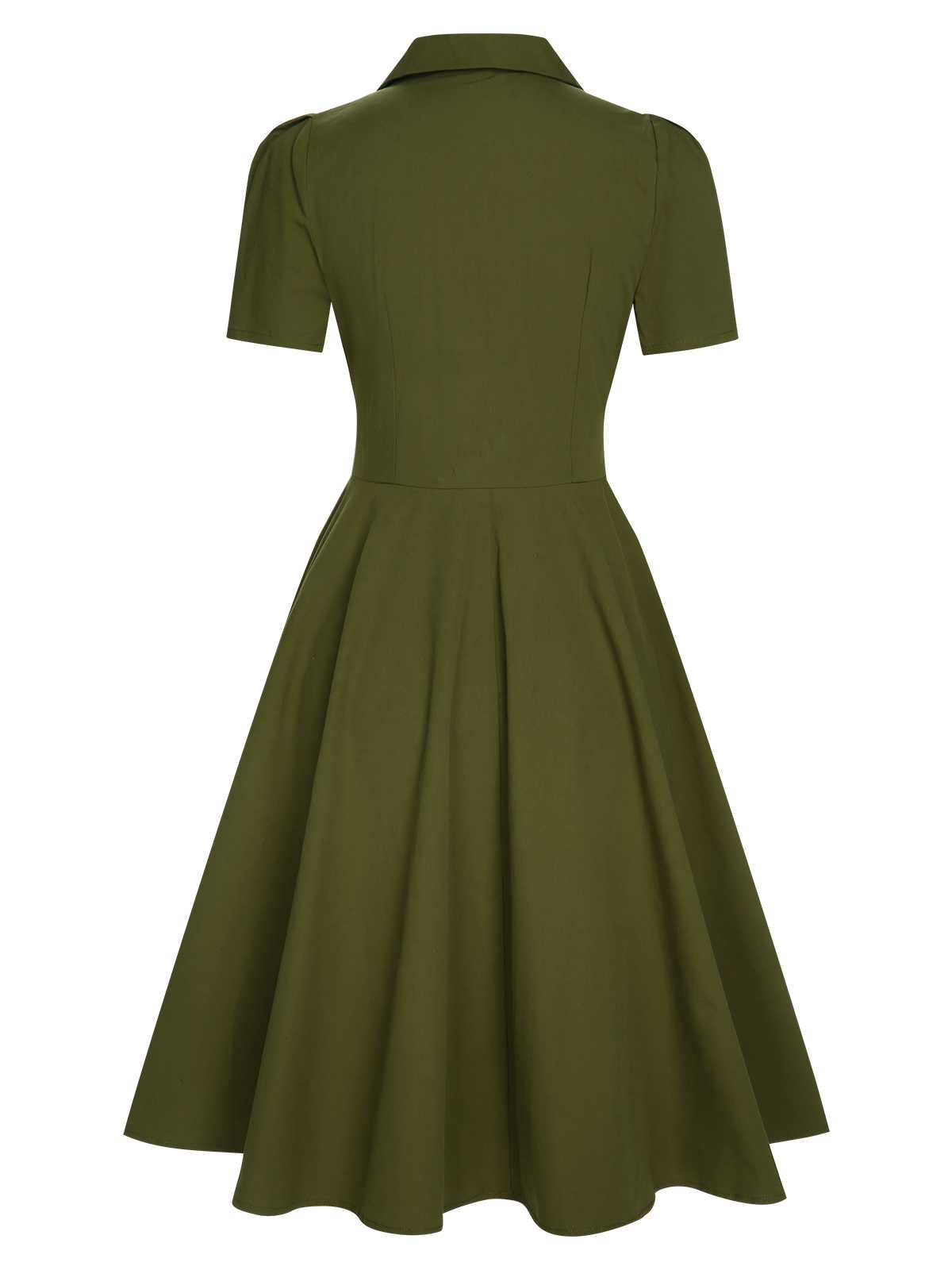 Green Lapel Buttoned Solid Dress