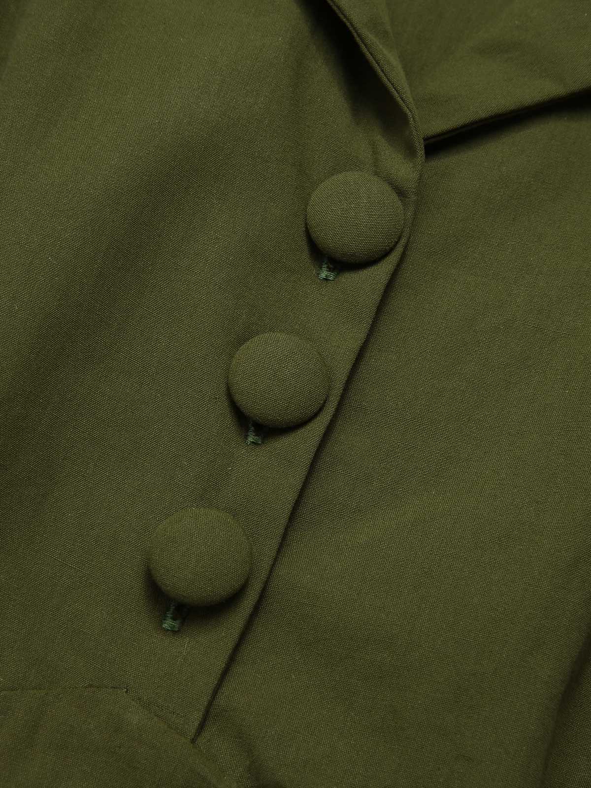 Green Lapel Buttoned Solid Dress