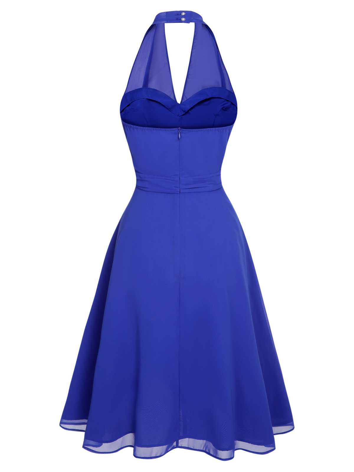 Blue Solid Chiffon Halter Dress