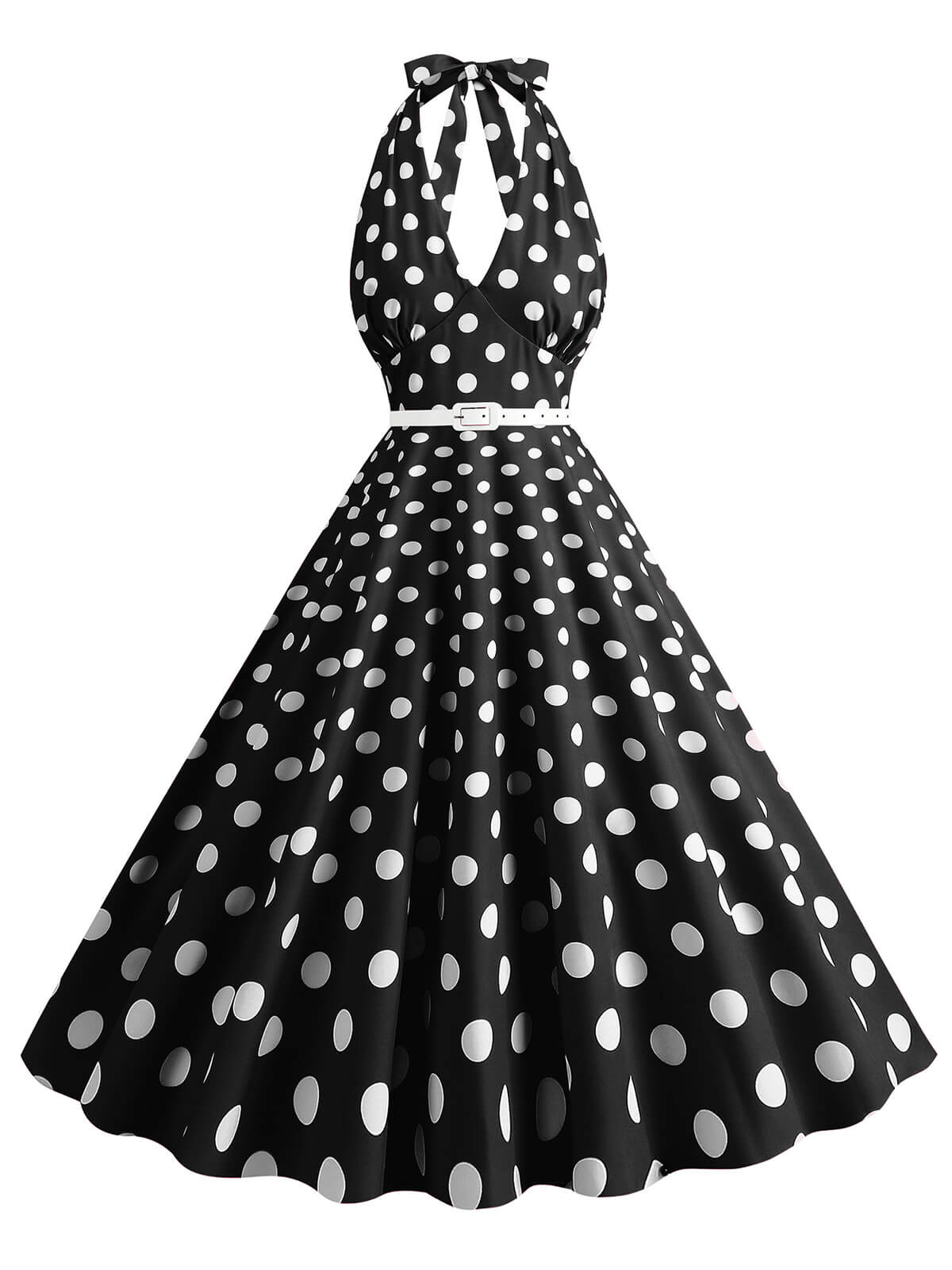 Halter Polka Dot Print Swing Dress