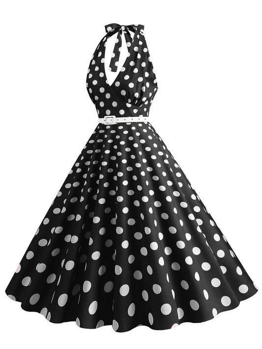 Halter Polka Dot Print Swing Dress