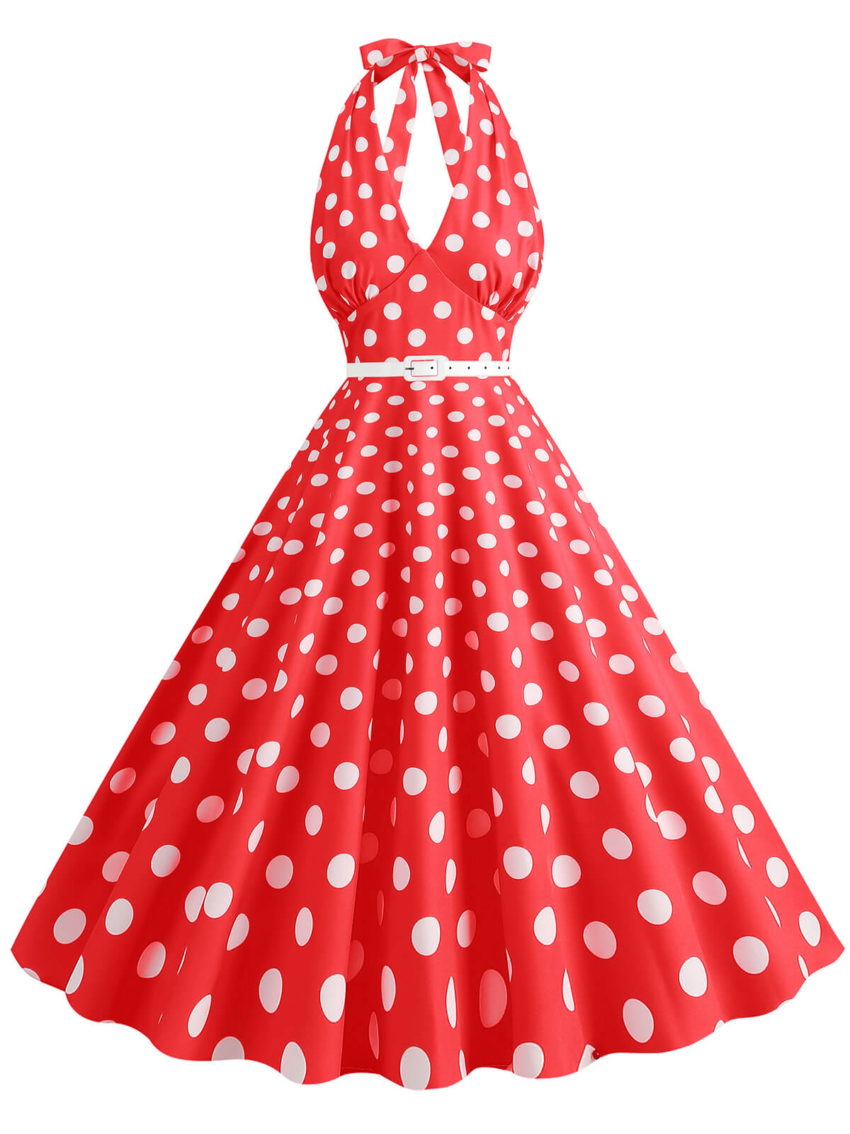 Halter Polka Dot Print Swing Dress