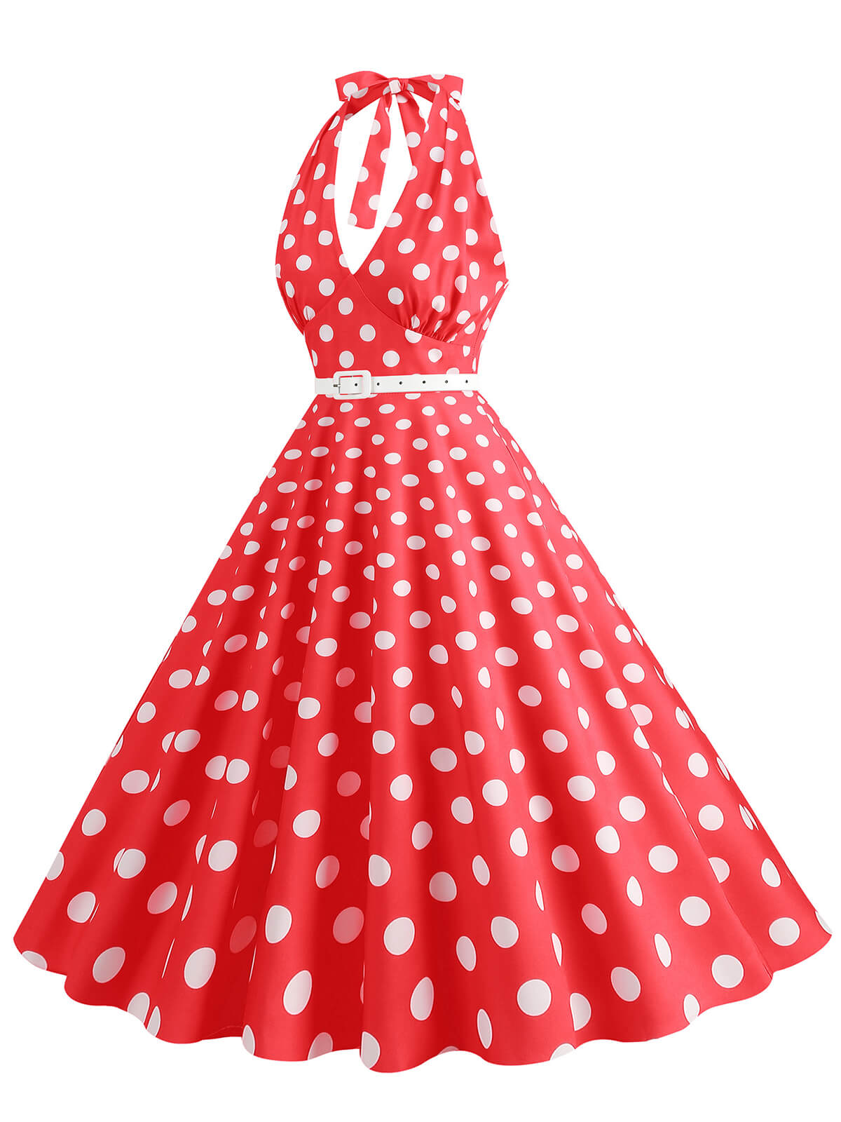 Halter Polka Dot Print Swing Dress