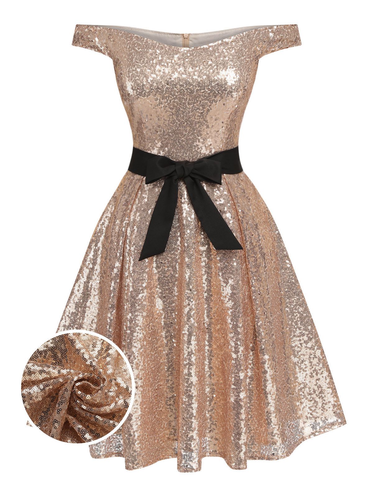 Champagne Sequined Off-shoulder Dress