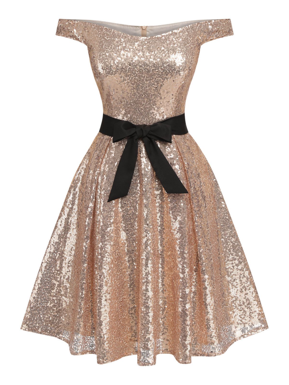 Champagne Sequined Off-shoulder Dress