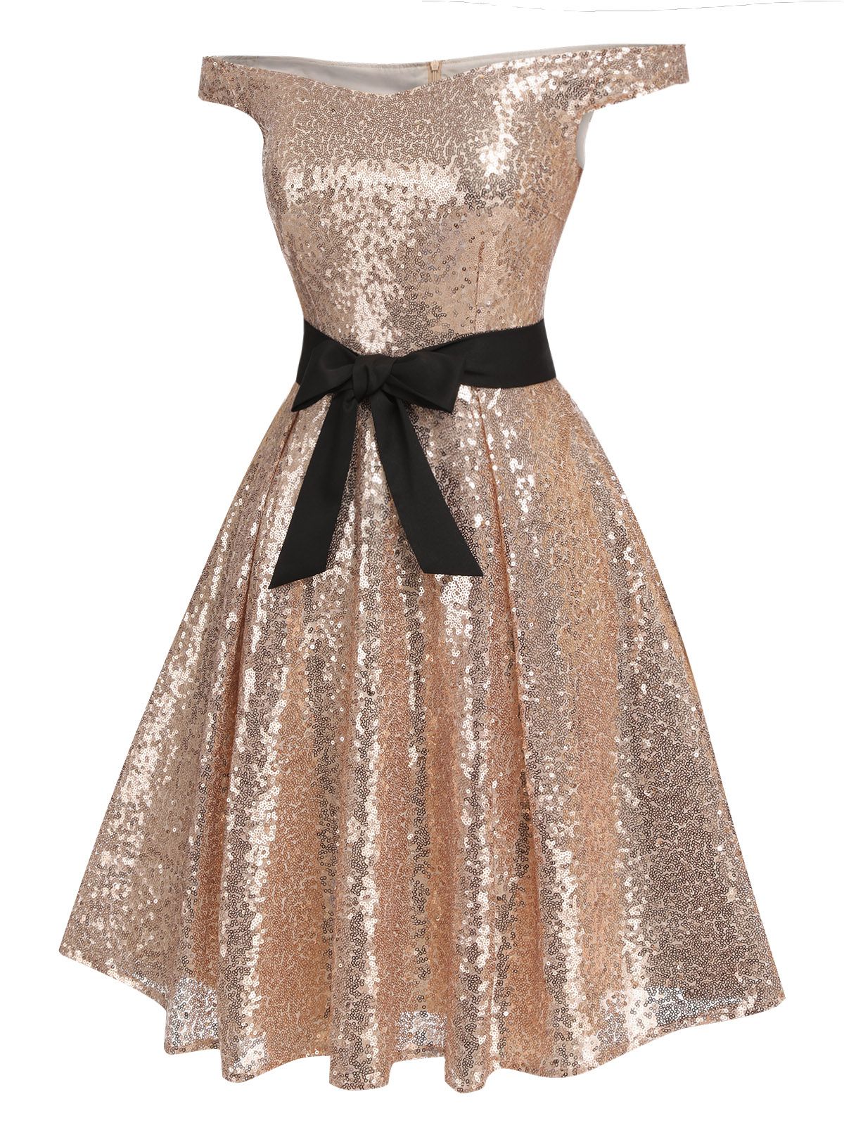 Champagne Sequined Off-shoulder Dress