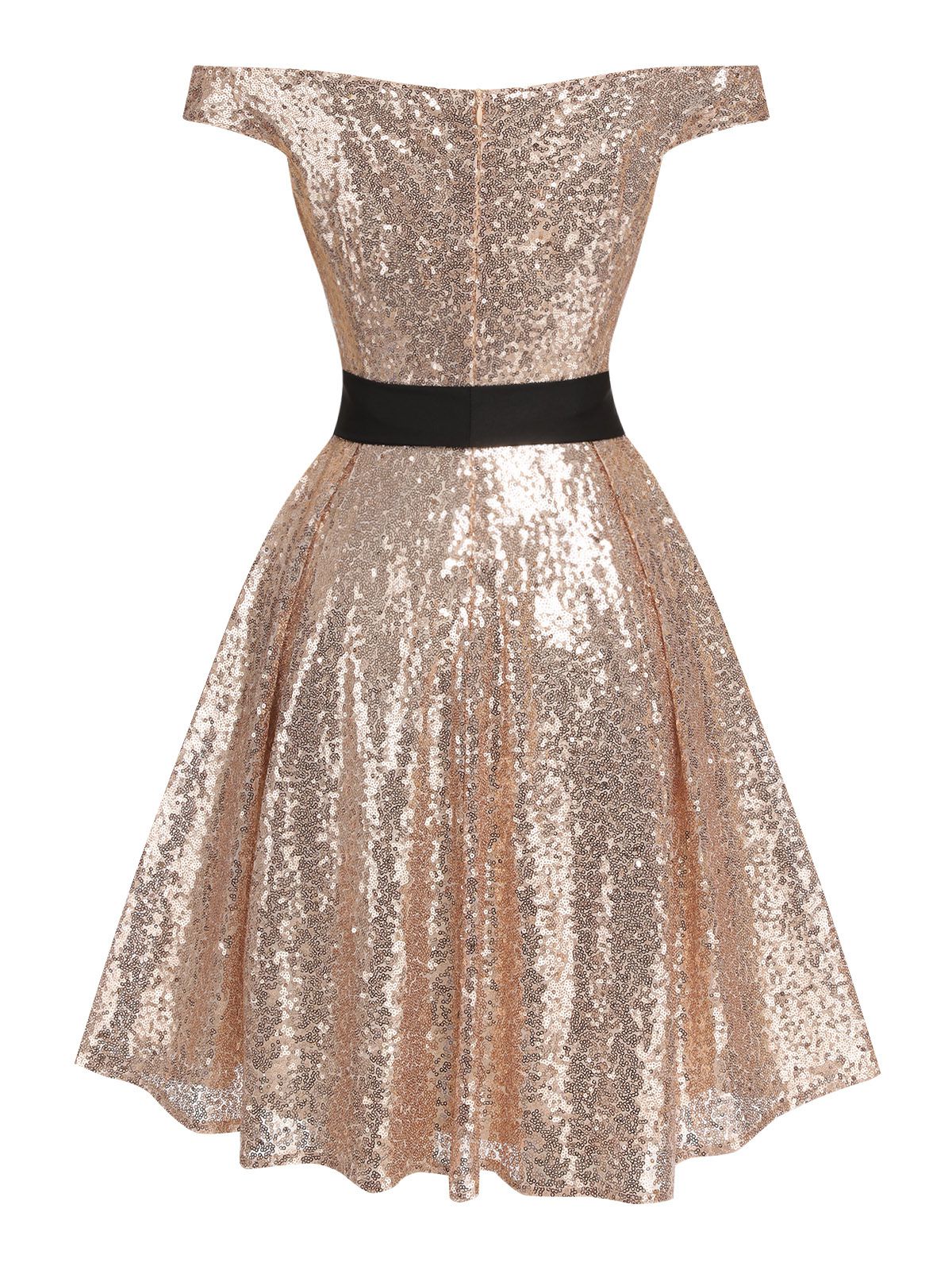 Champagne Sequined Off-shoulder Dress