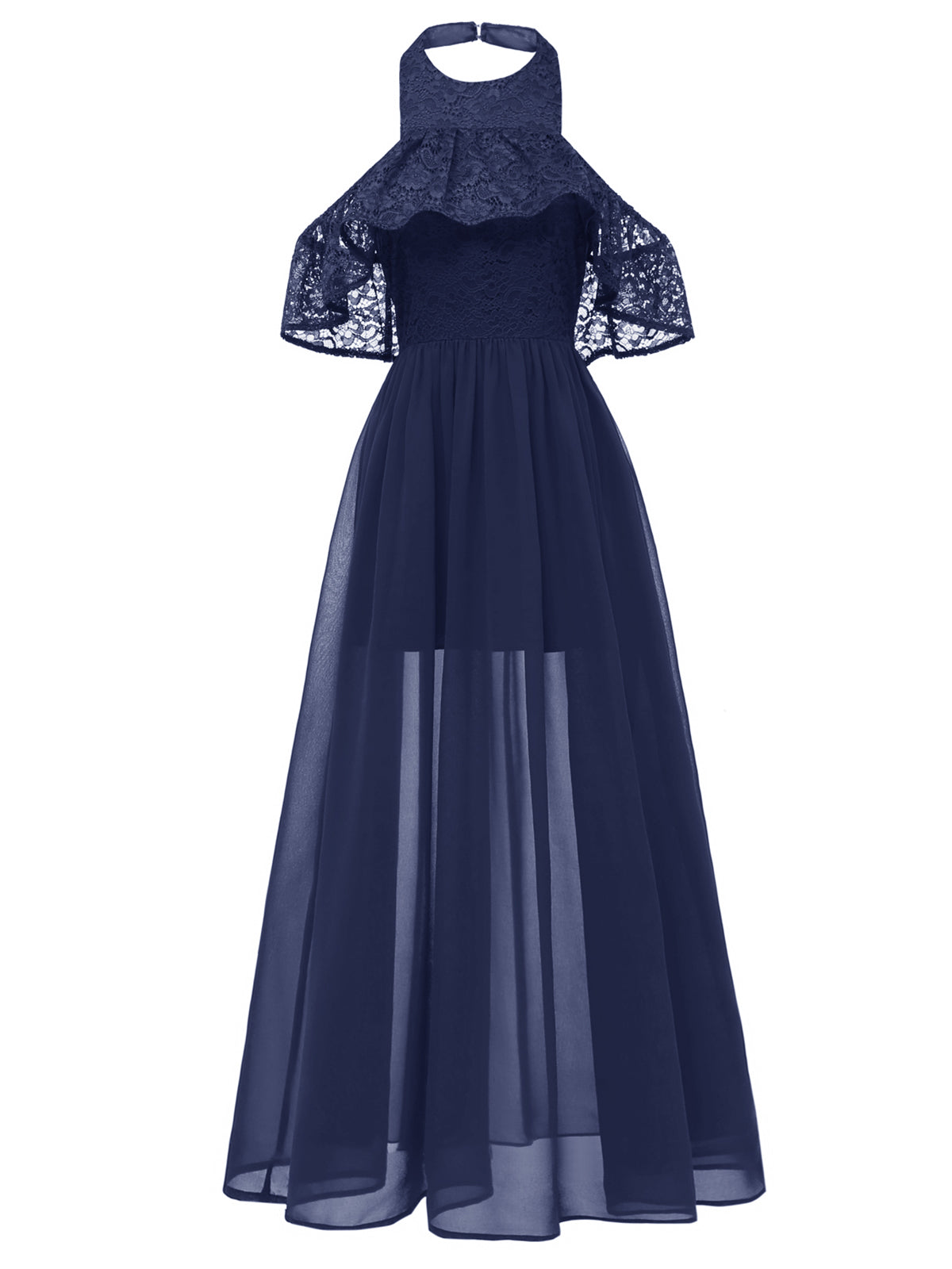 Solid Lace Cold-Shoulder Long Dress