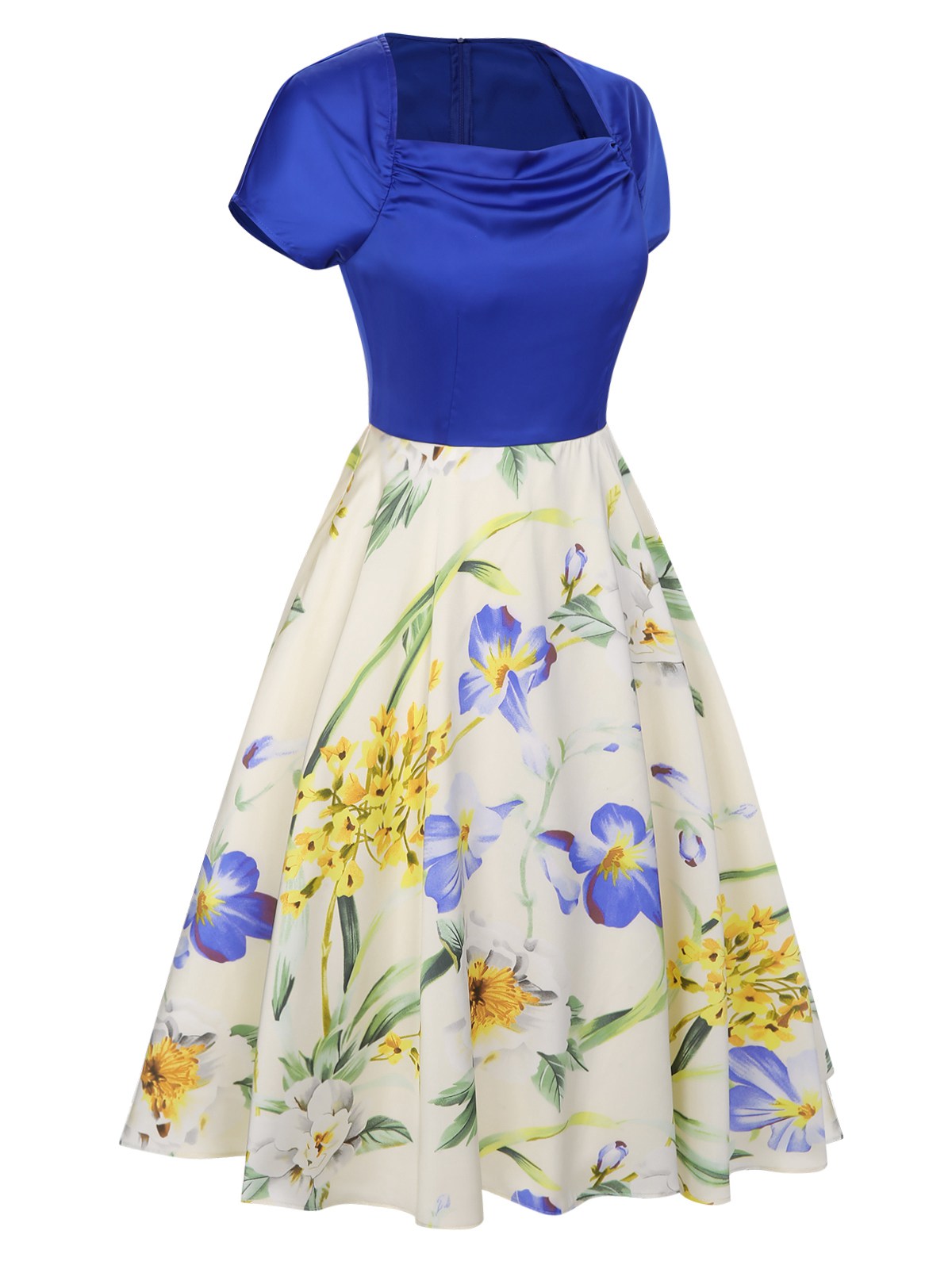 Flowers Cowl Neck Patchwork Dress