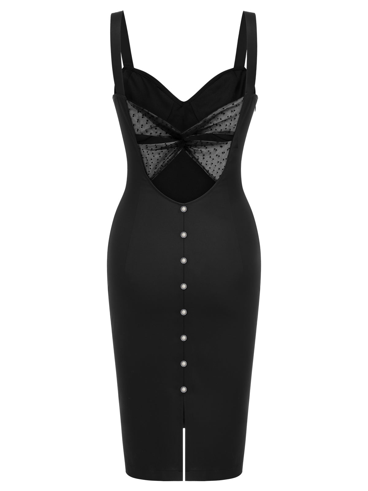 Black  Solid Pearl Buttons Suspender Dress