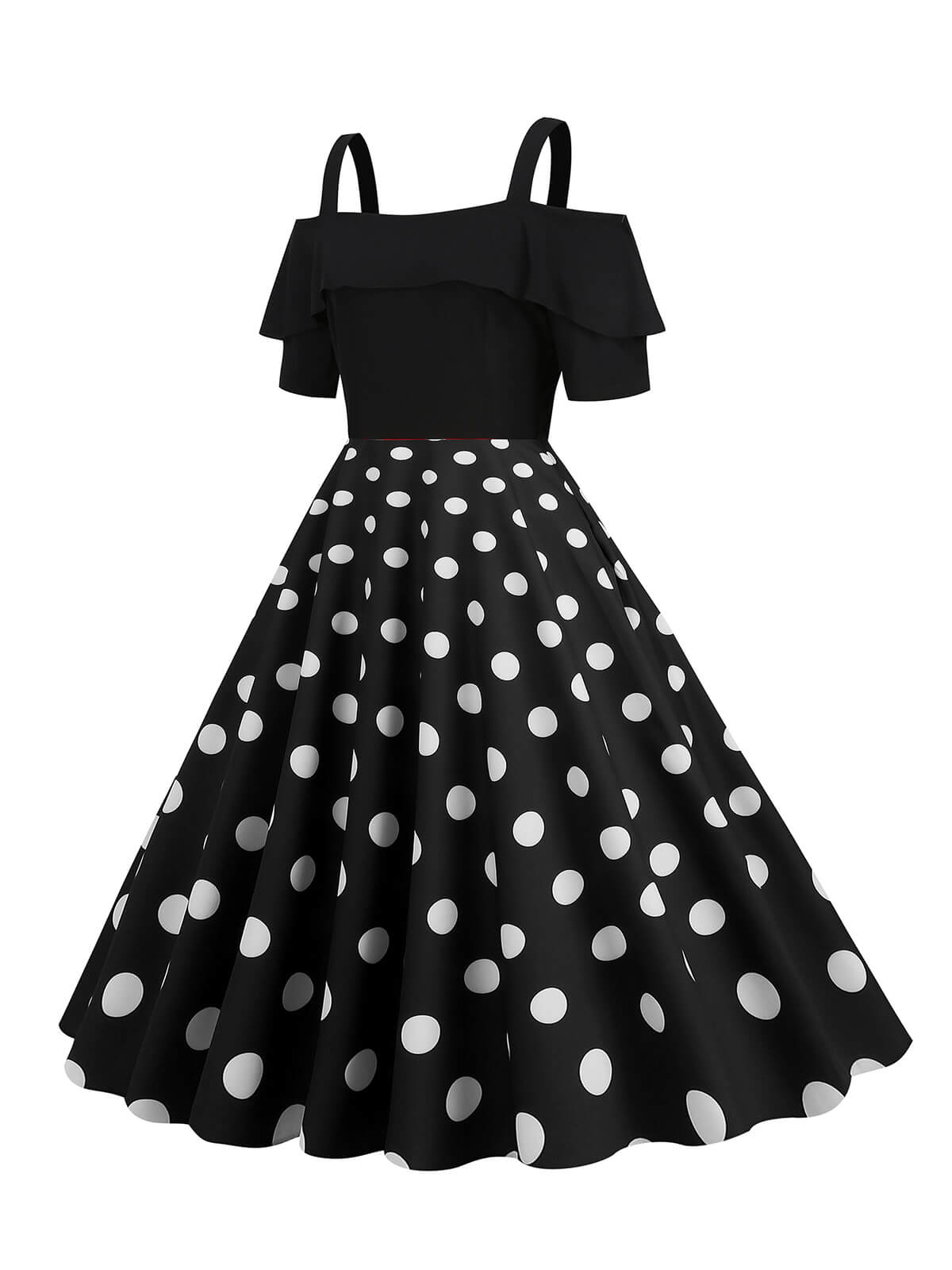 Black Patchwork Polka Dot Strap Dress