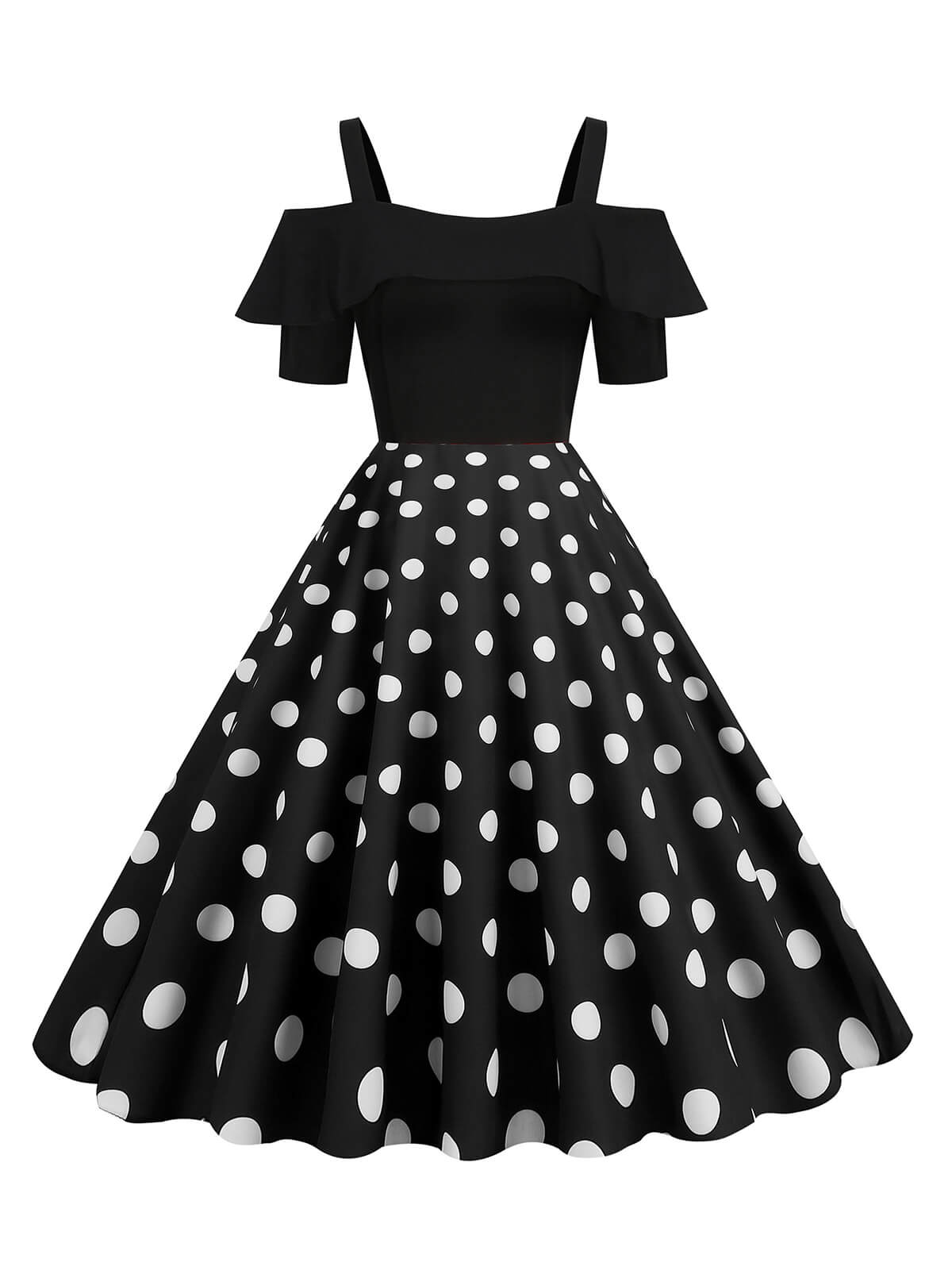 Black Patchwork Polka Dot Strap Dress