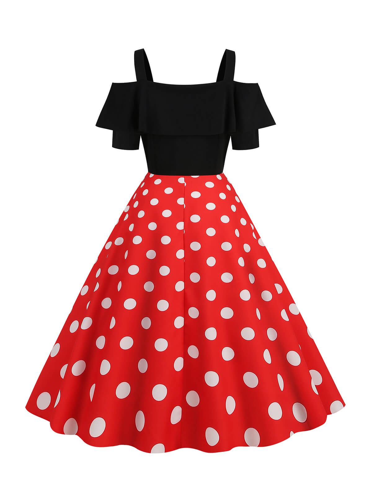 Black Patchwork Polka Dot Strap Dress