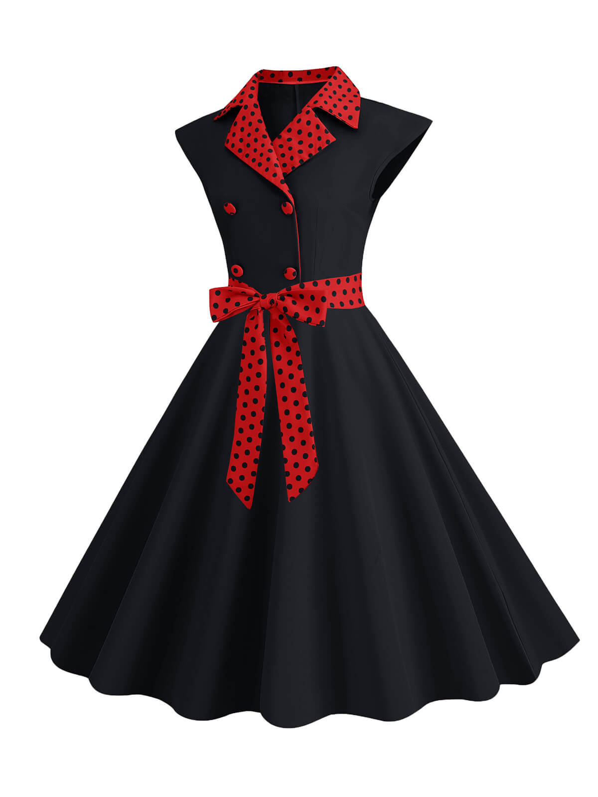 Contrast Polka Dots Bowknot Belted Dress