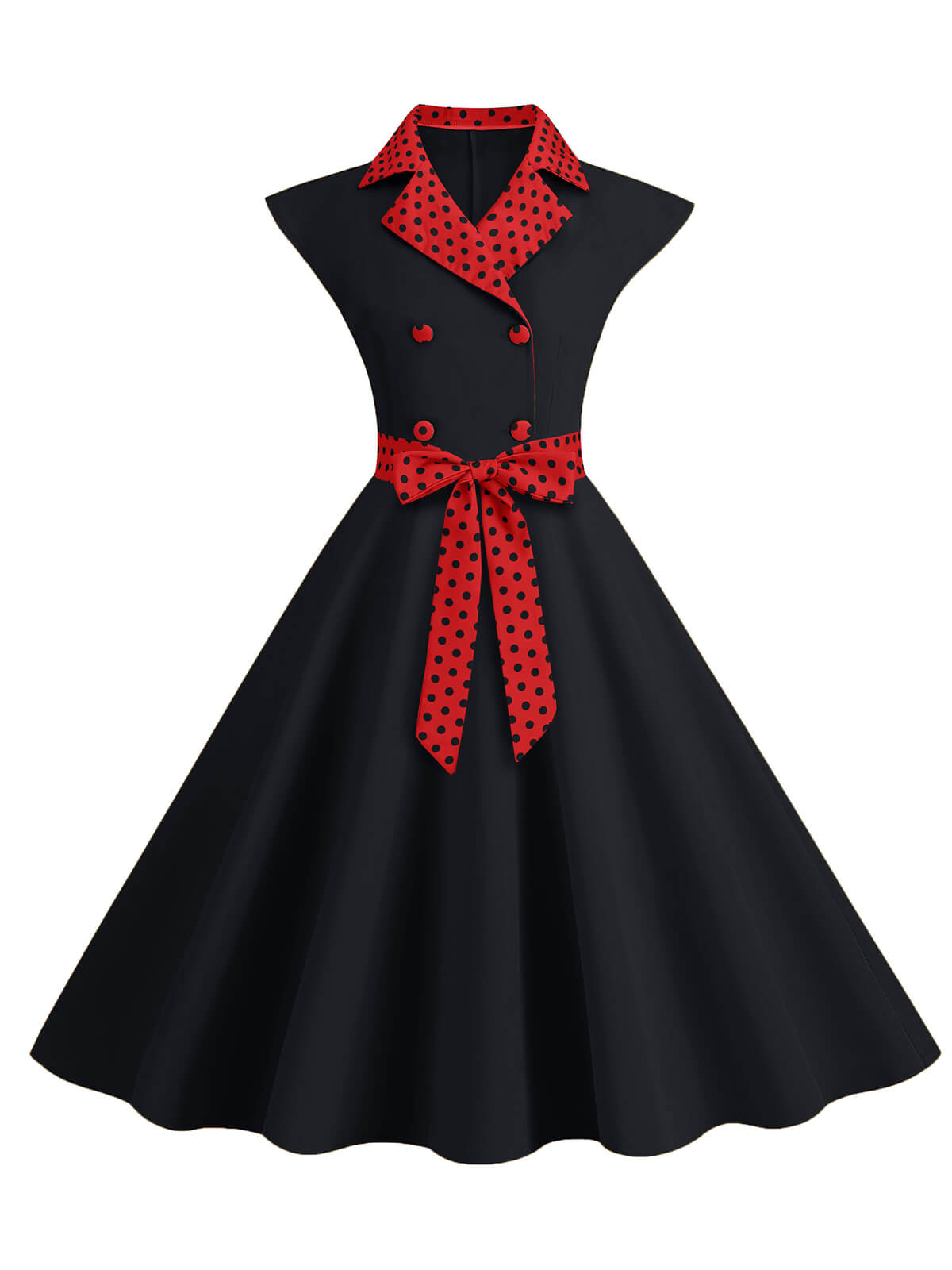 Contrast Polka Dots Bowknot Belted Dress