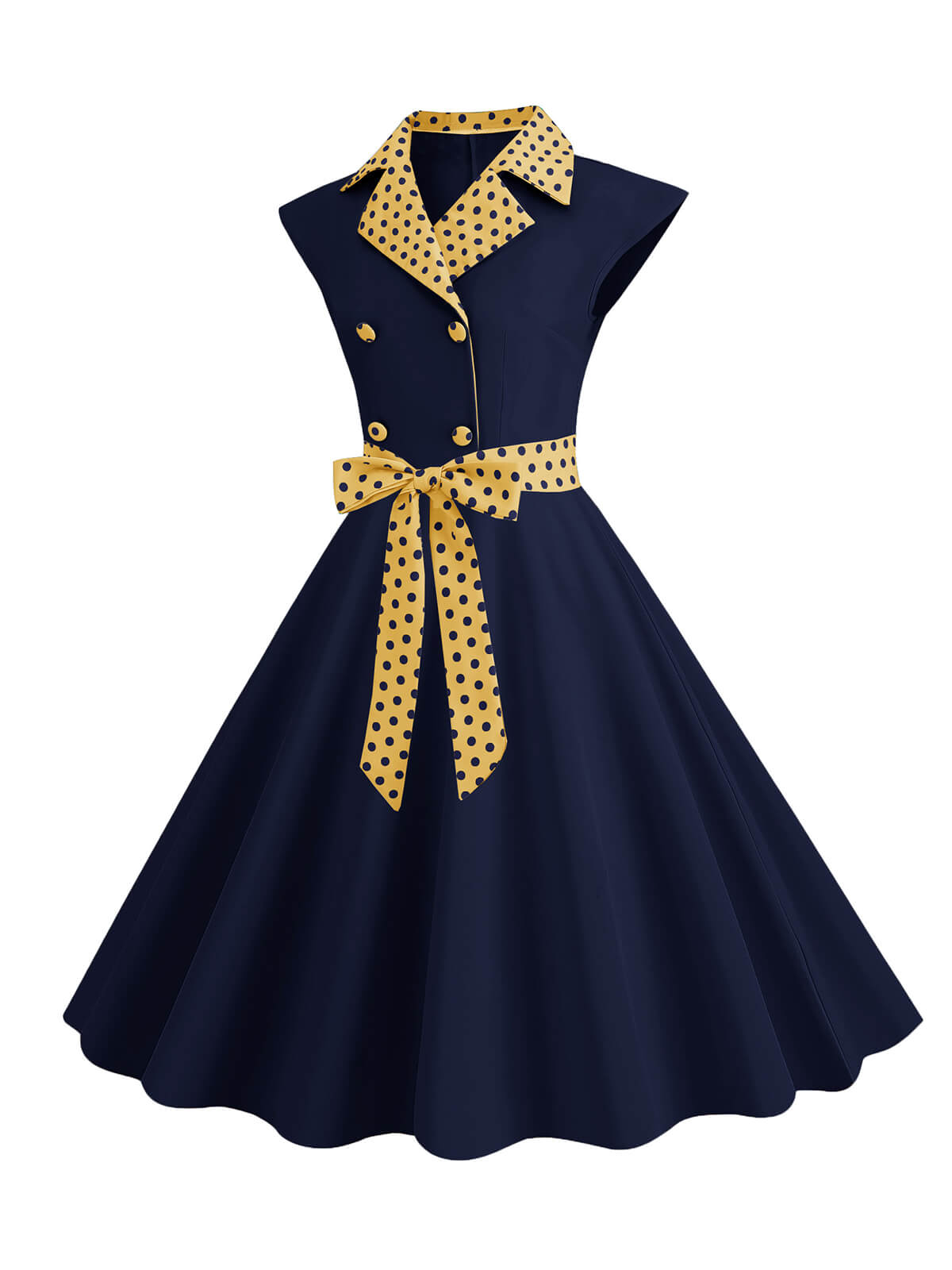 Contrast Polka Dots Bowknot Belted Dress