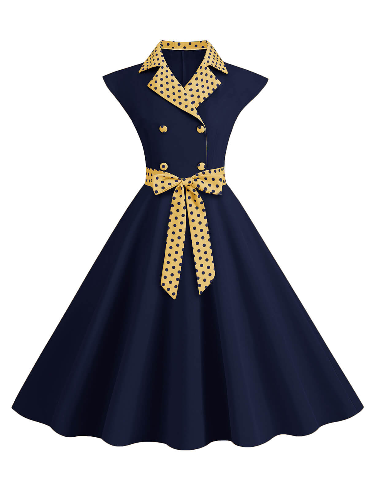 Contrast Polka Dots Bowknot Belted Dress