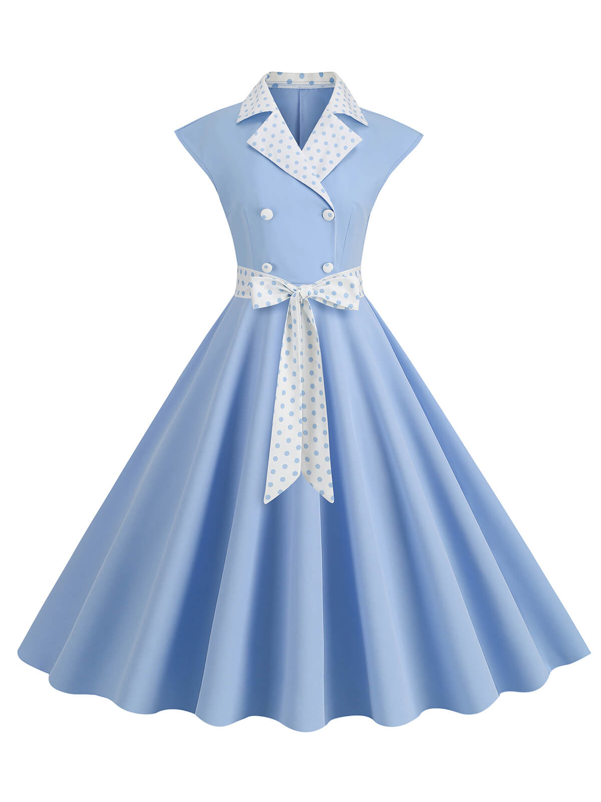 Contrast Polka Dots Bowknot Belted Dress