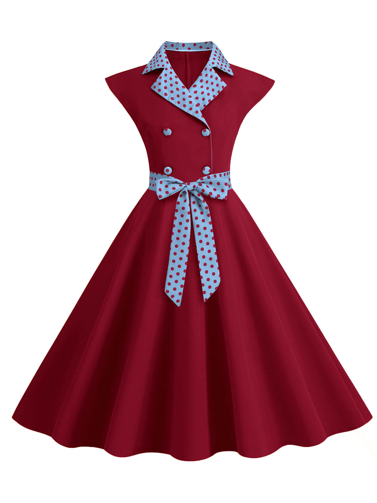 Contrast Polka Dots Bowknot Belted Dress