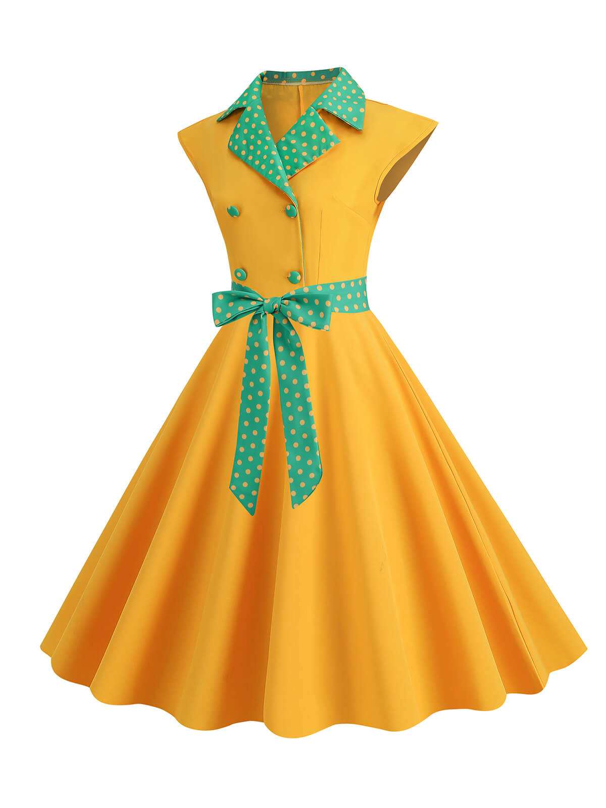 Contrast Polka Dots Bowknot Belted Dress