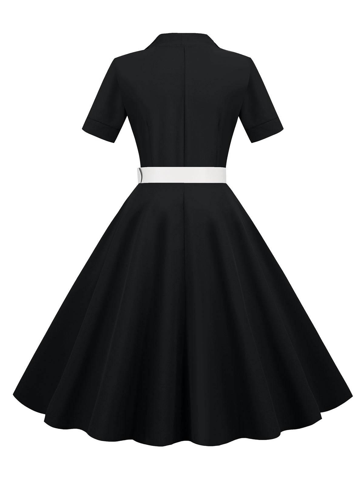 Solid Contrast Lapel Belt Dress